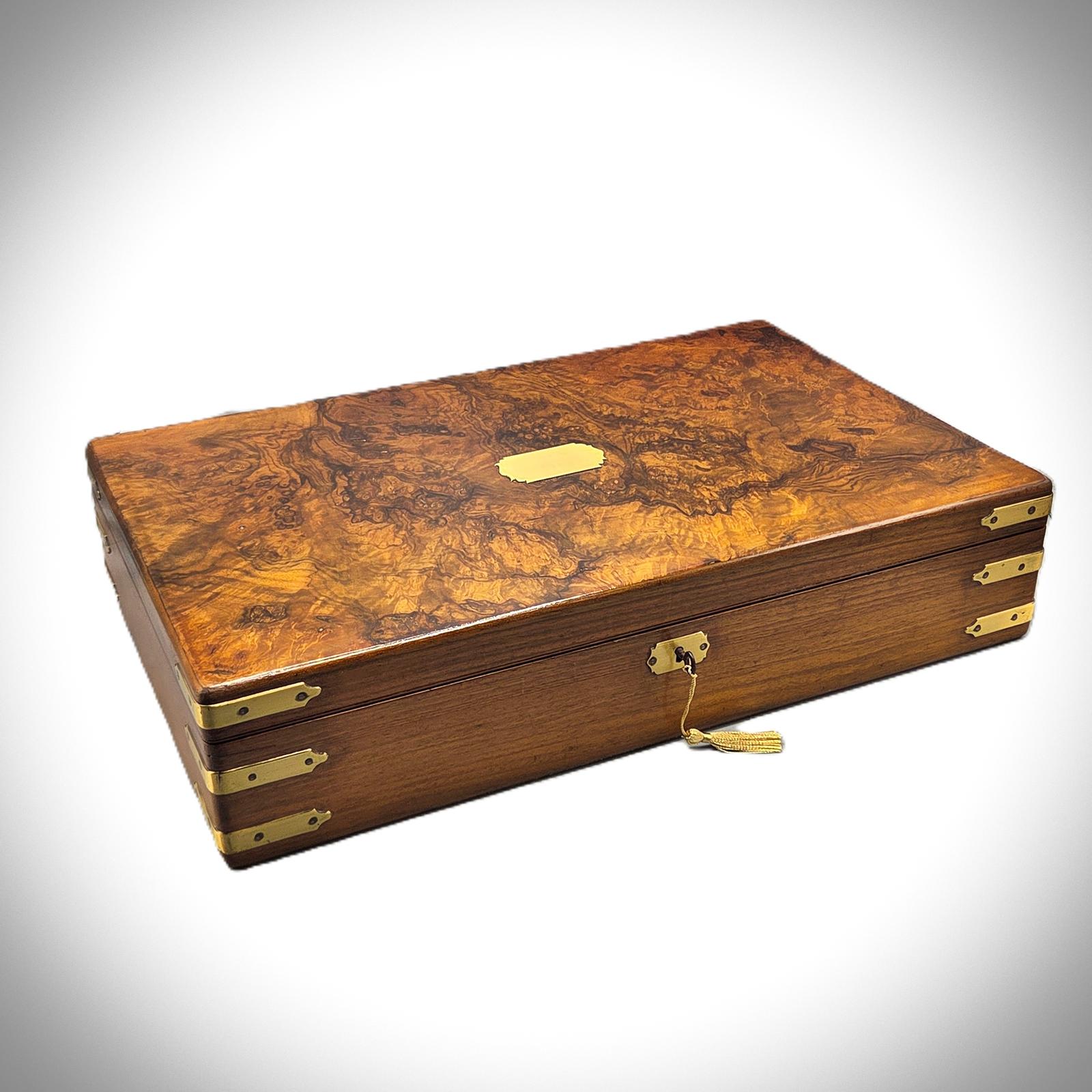 Large Victorian Burr Walnut Brass Bound Table Box (1 of 9)