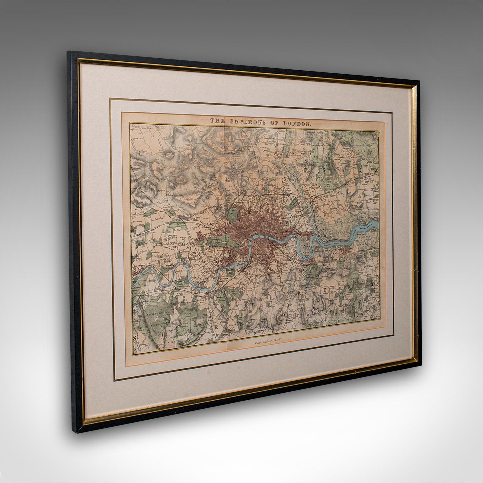 Antique Map, The Environs of London, English, Framed City Plan - Victorian c.1850 (1 of 12)