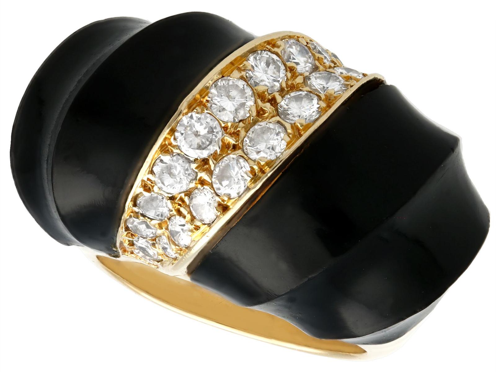 Vintage Onyx & 1.06ct Diamond, 18ct Yellow Gold Dress Ring c.1960 (1 of 9)