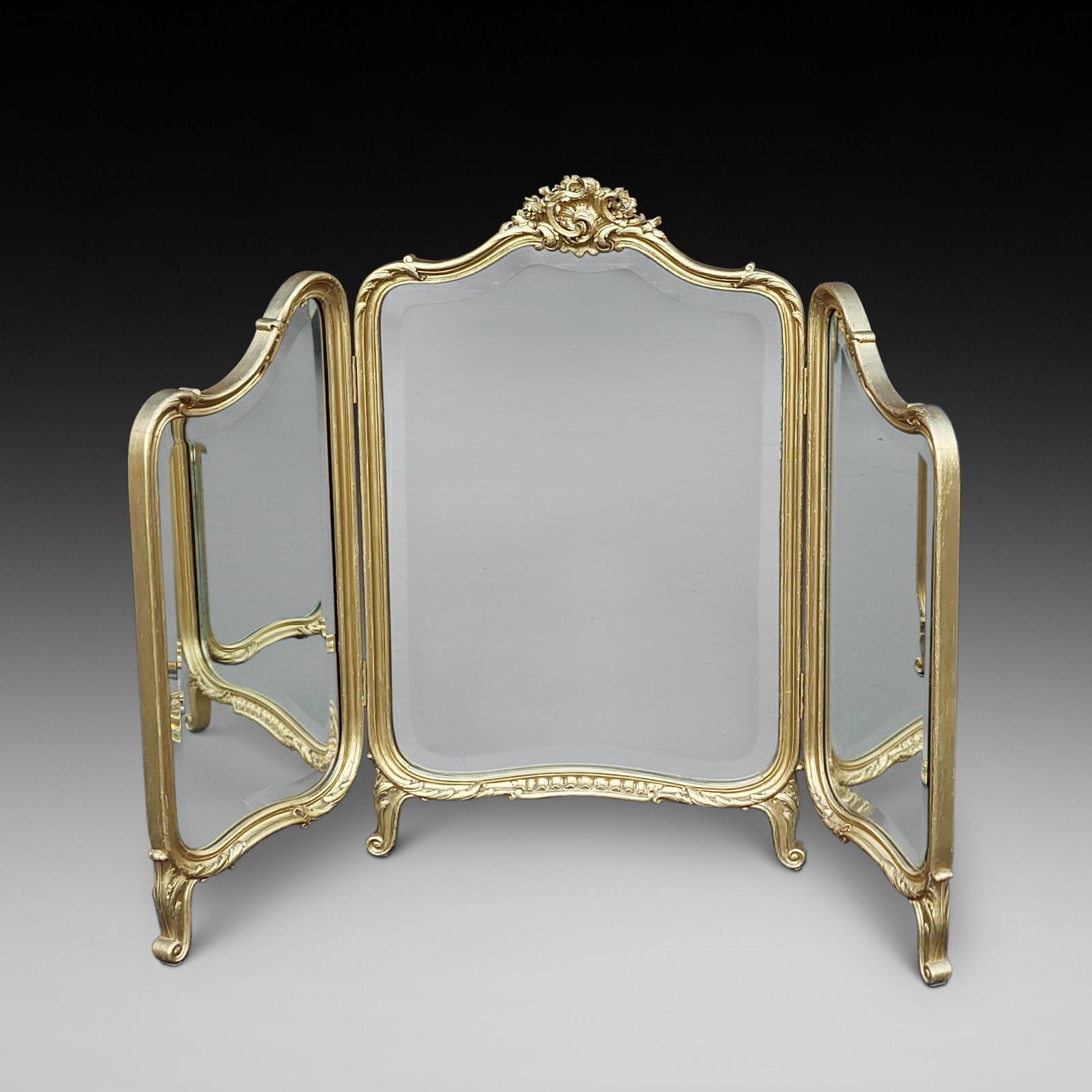 Early 20th Century Gilt Folding Triple Dressing Table Mirror (1 of 13)