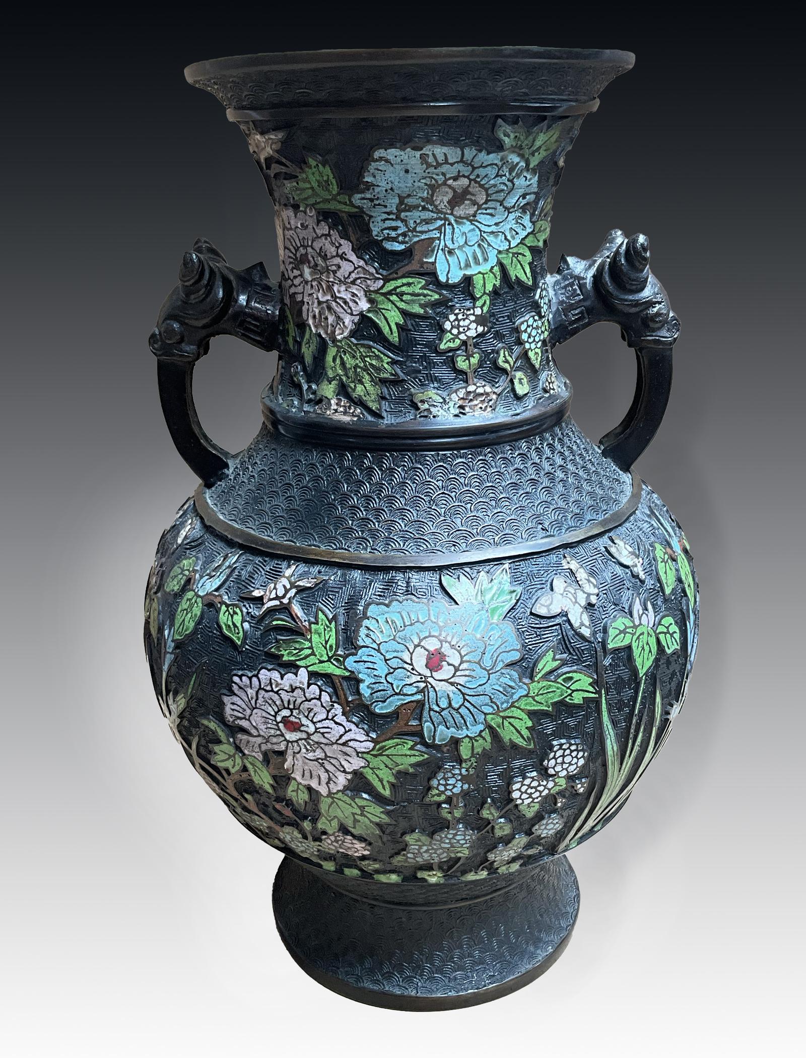 Large Late 19th Century Archaic Japanese Cloisonné & Bronze Vase (1 of 5)