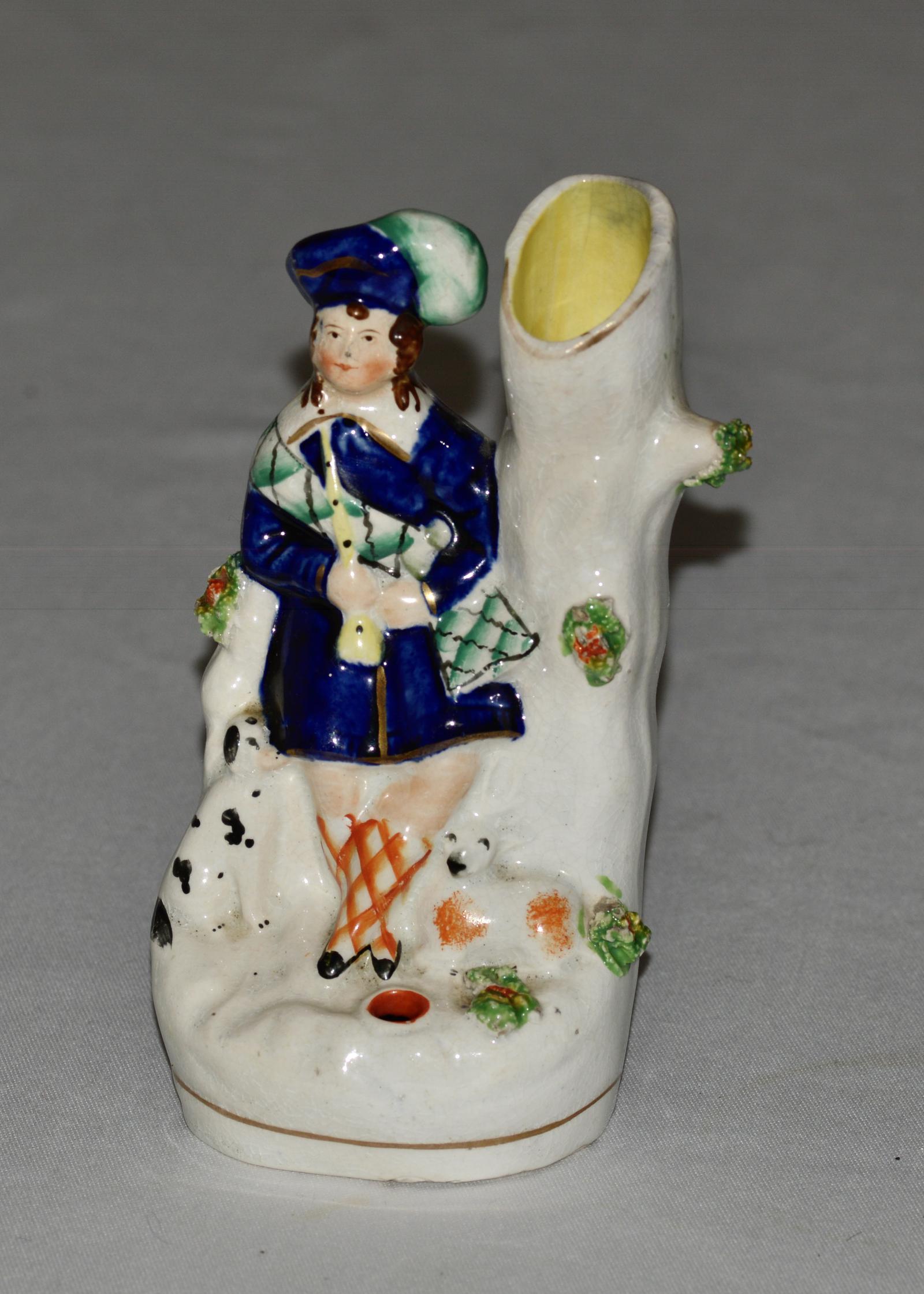 Victorian Staffordshire Spill Vase / Quill Holder Seated Figure, Dog & Lamb (1 of 4)