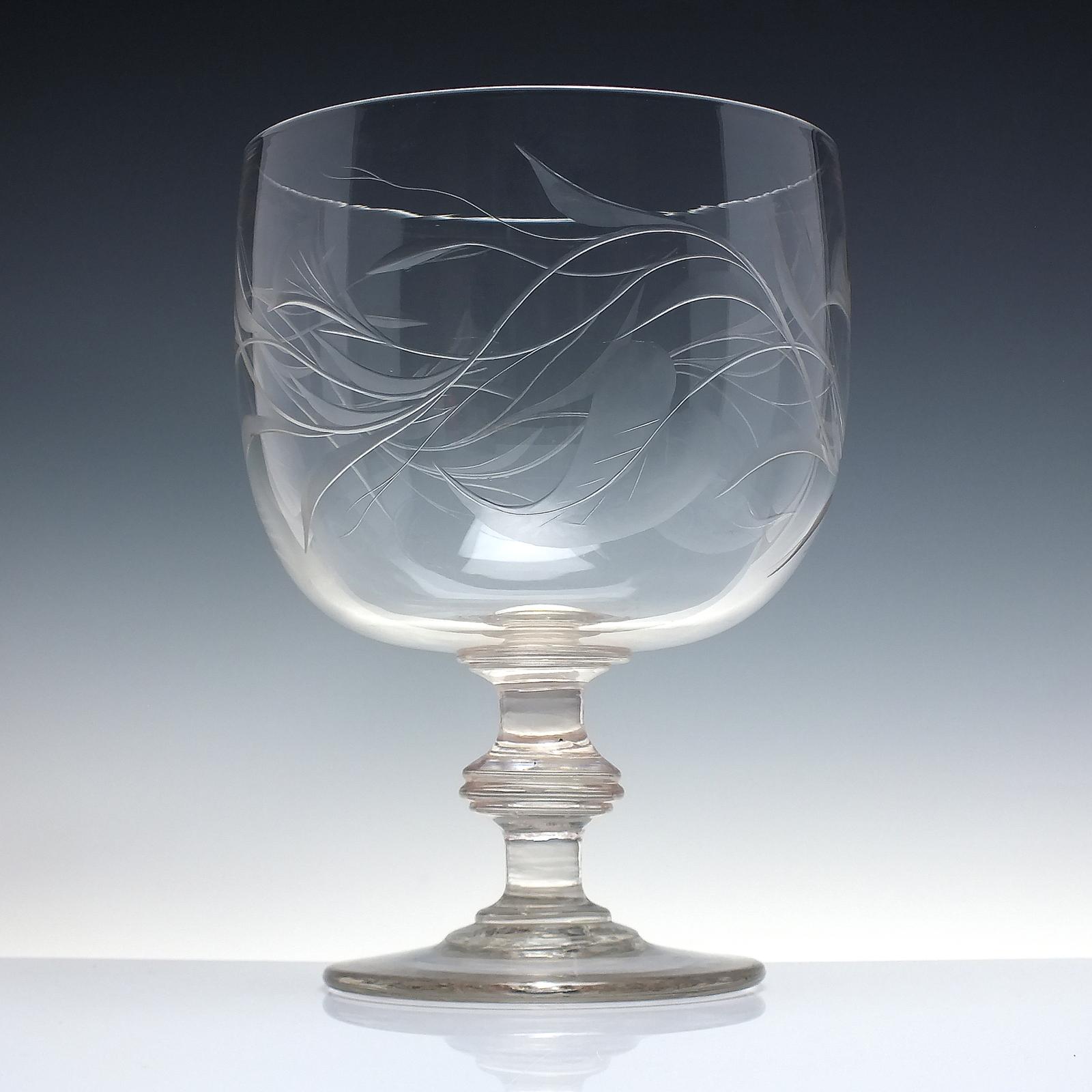 Large Victorian Engraved Glass Punch Bowl c.1850 (1 of 5)