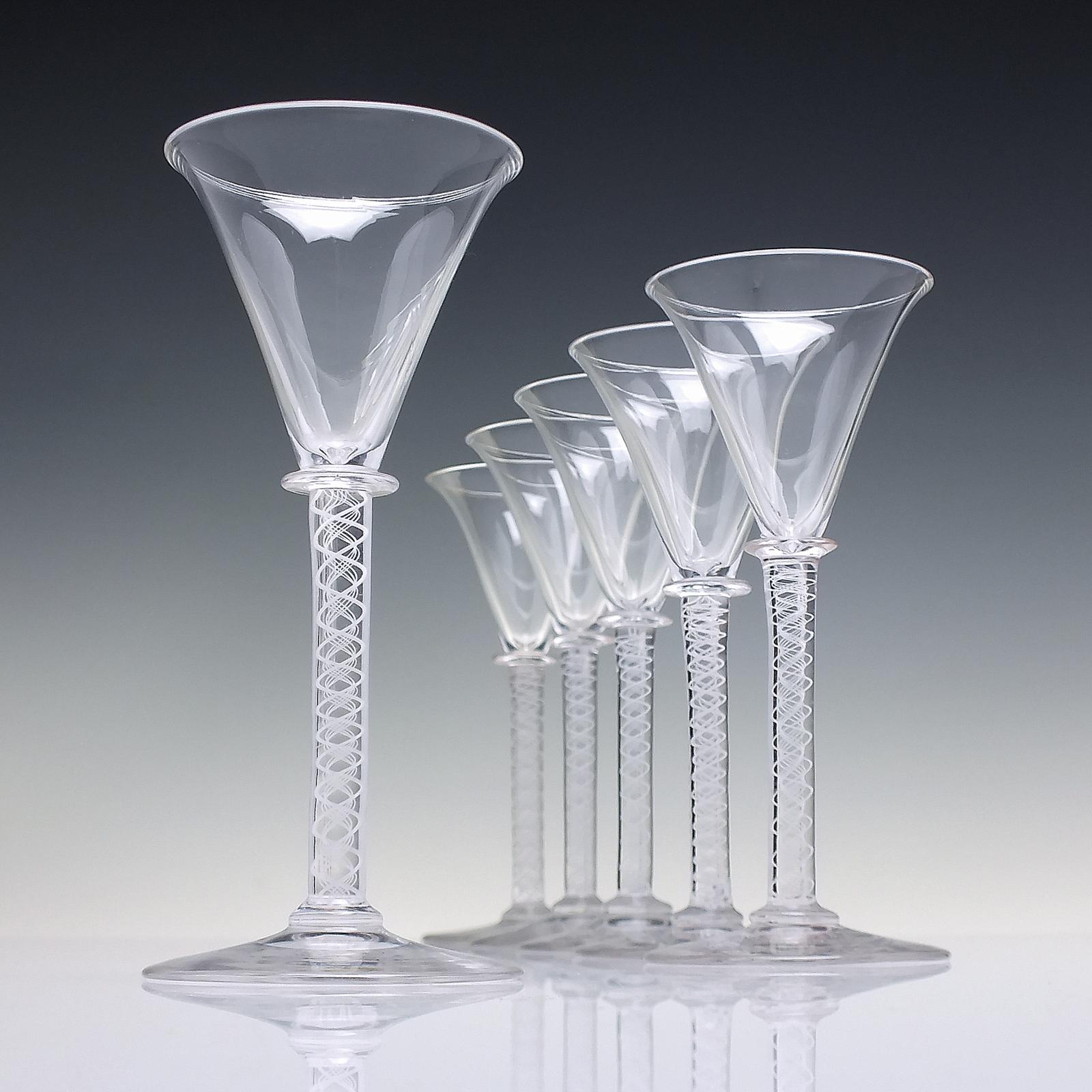 Six Antique Scottish Opaque Twist Wine Glasses c.1850 (1 of 6)