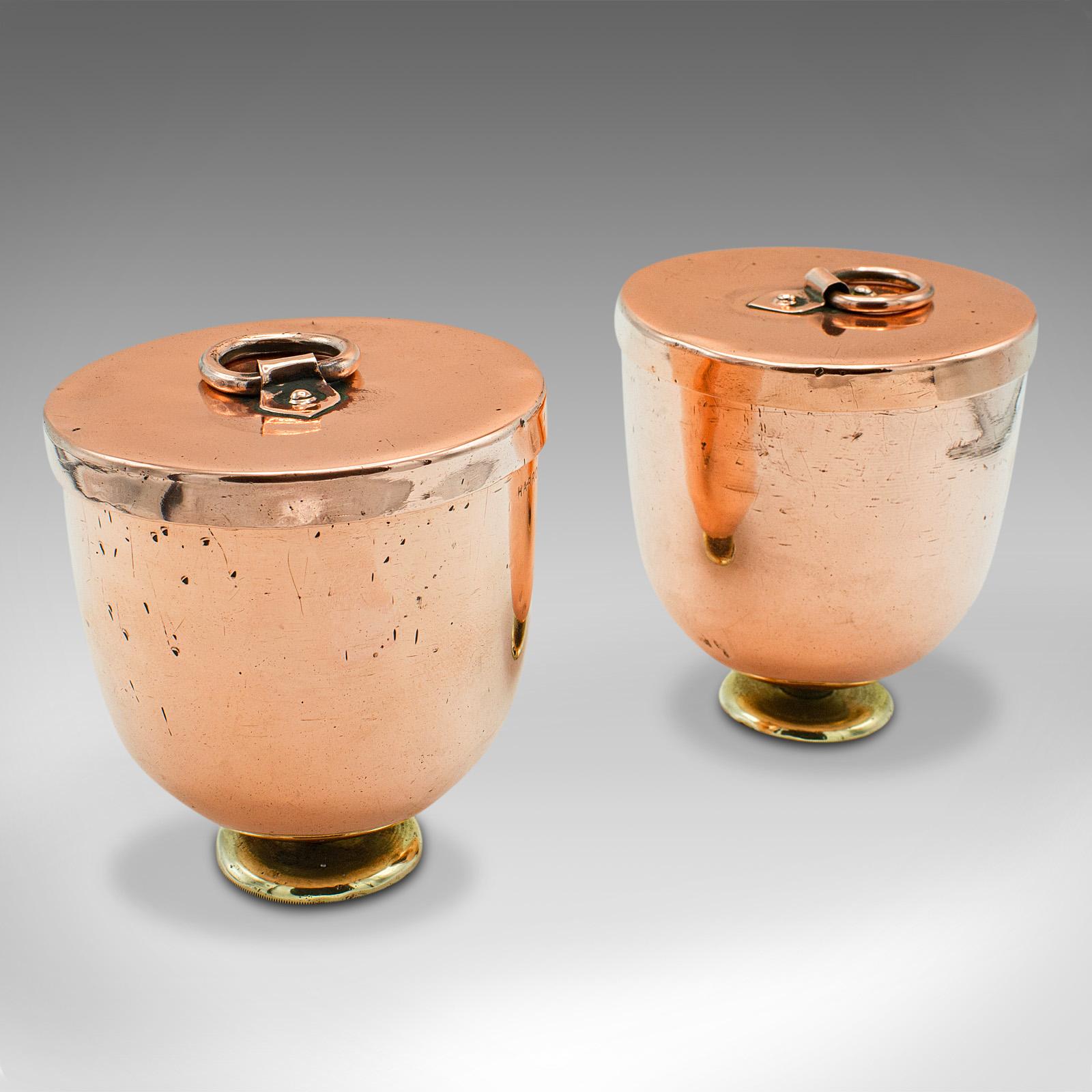 Pair of Antique Ice Cream Moulds, English Copper Lidded Pots - Harrods, Victorian (1 of 12)