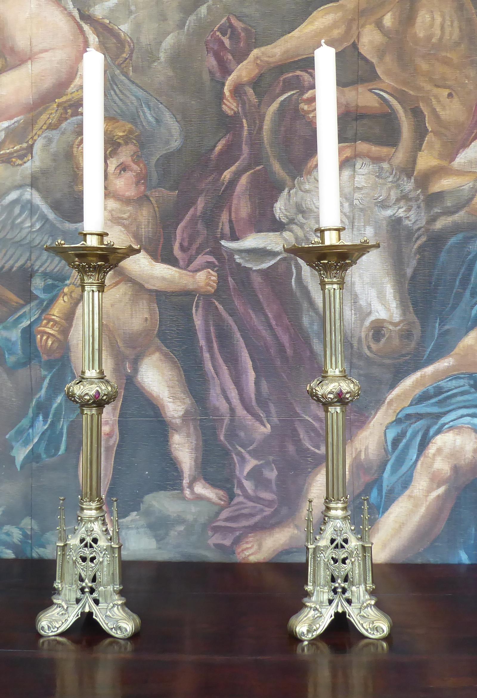 Altar Candlesticks Height 2 Foot Brass 1880 (1 of 16)