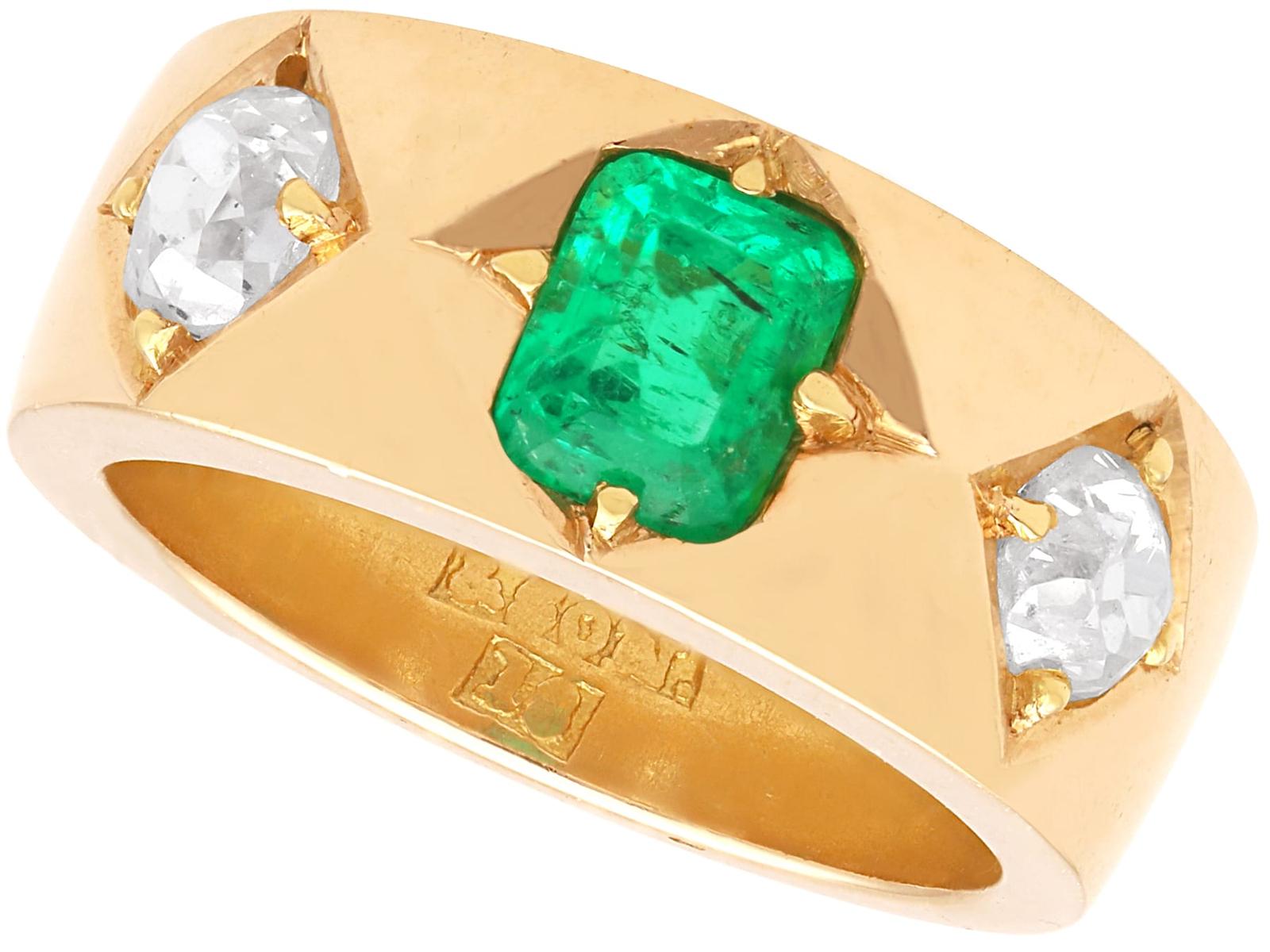 Antique Australian 0.80ct Emerald & 0.97ct Diamond, 18k Yellow Gold Dress Ring c.1900 (1 of 16)