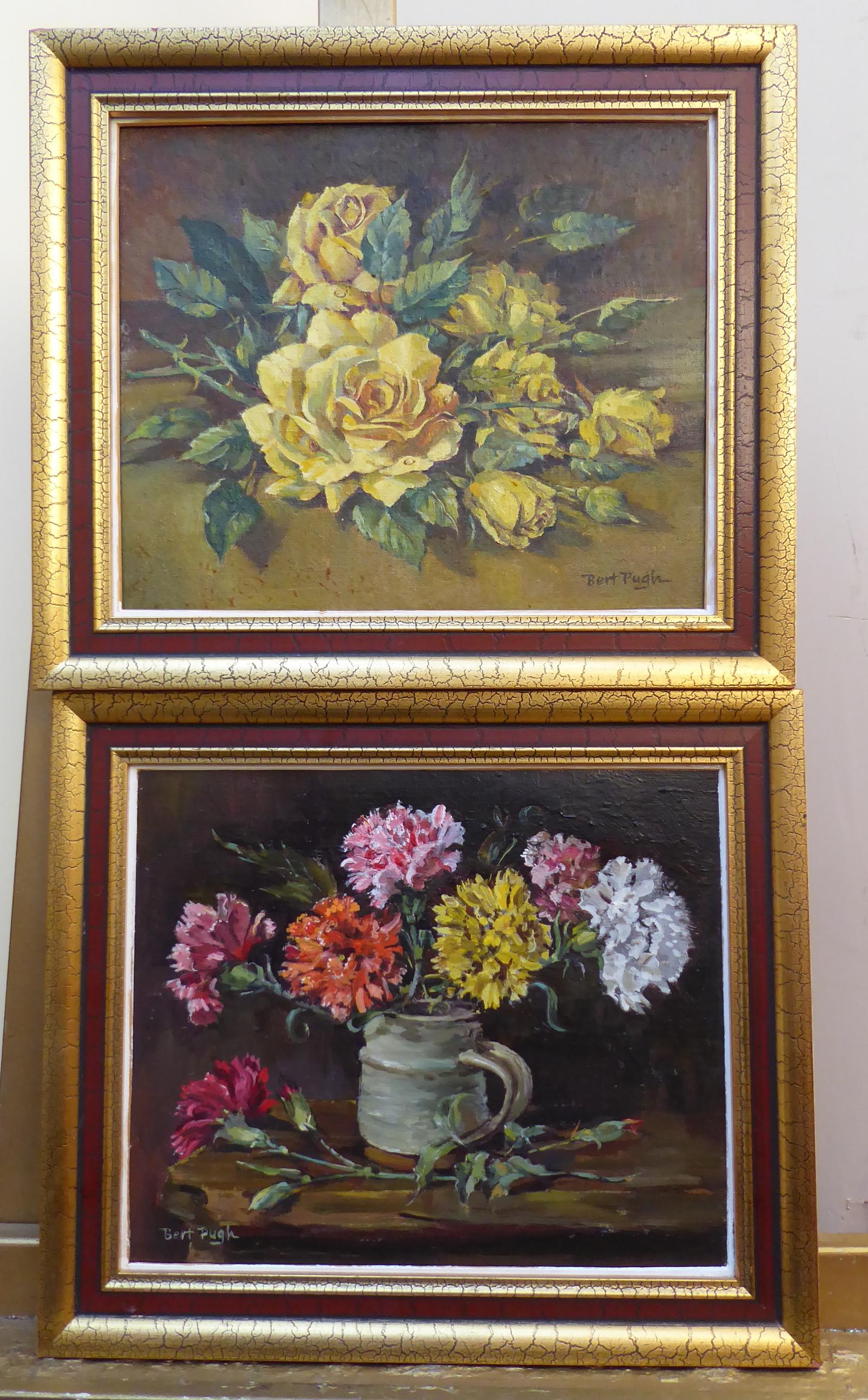 Pair of Oils Vibrant Flowers Listed Artist Bert Pugh (1 of 18)
