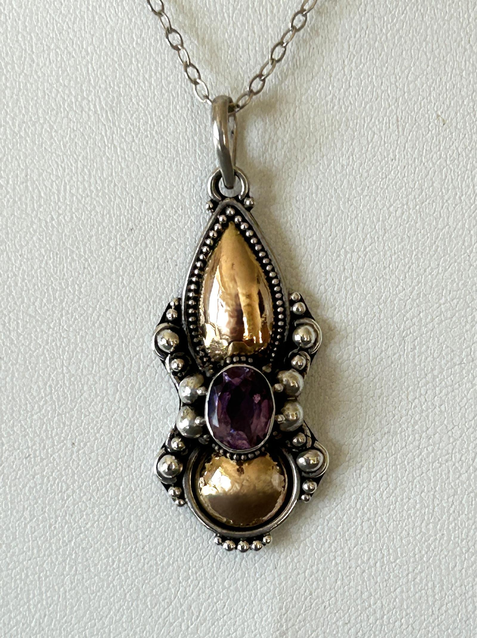 Art Deco Gold, Silver & Paste Amethyst Pendant Necklace (1 of 5) Art Deco Gold, Silver & Paste Amethyst Pendant Necklace (1 of 5)