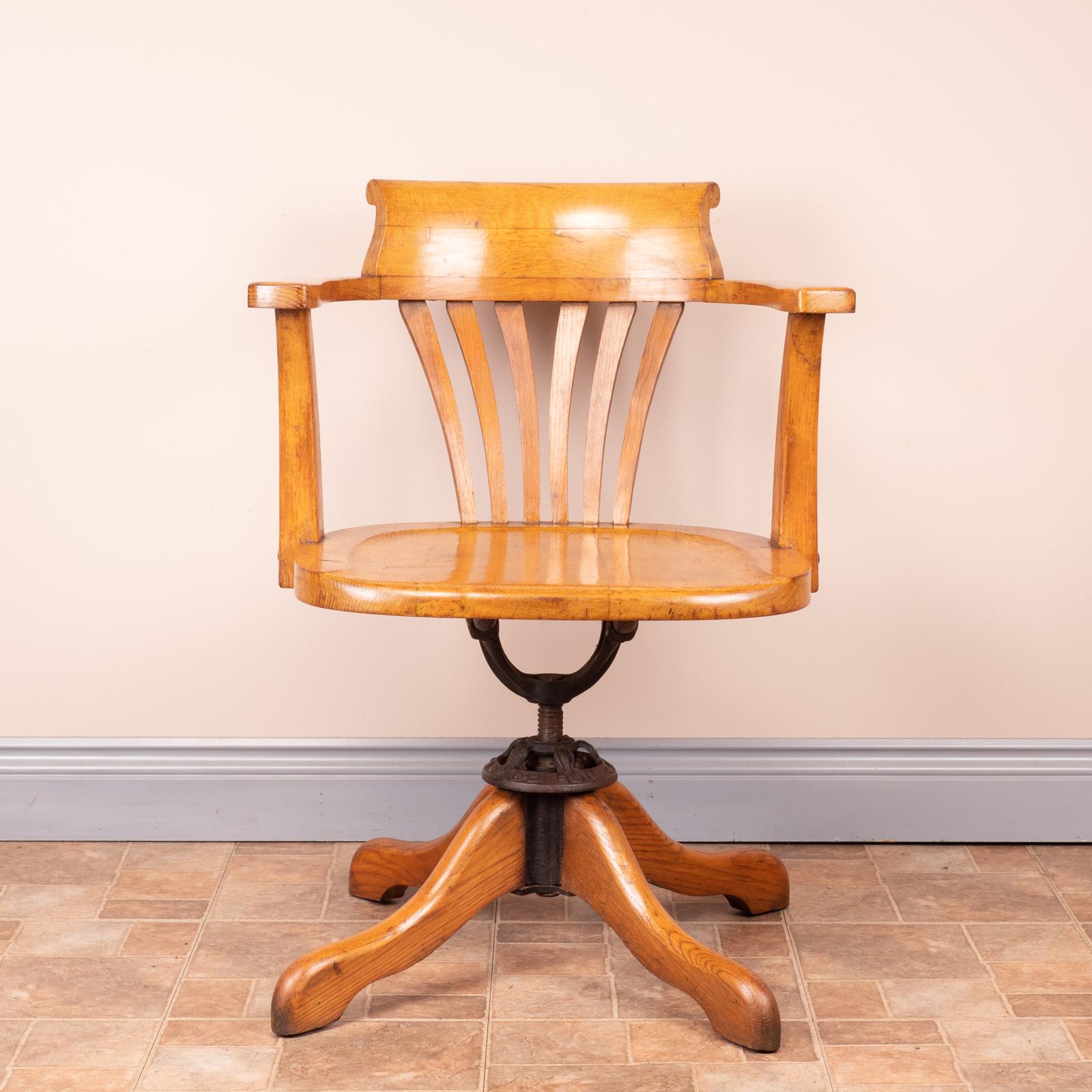 Oak Revolving Office Desk Chair with Wooden Seat (1 of 18)