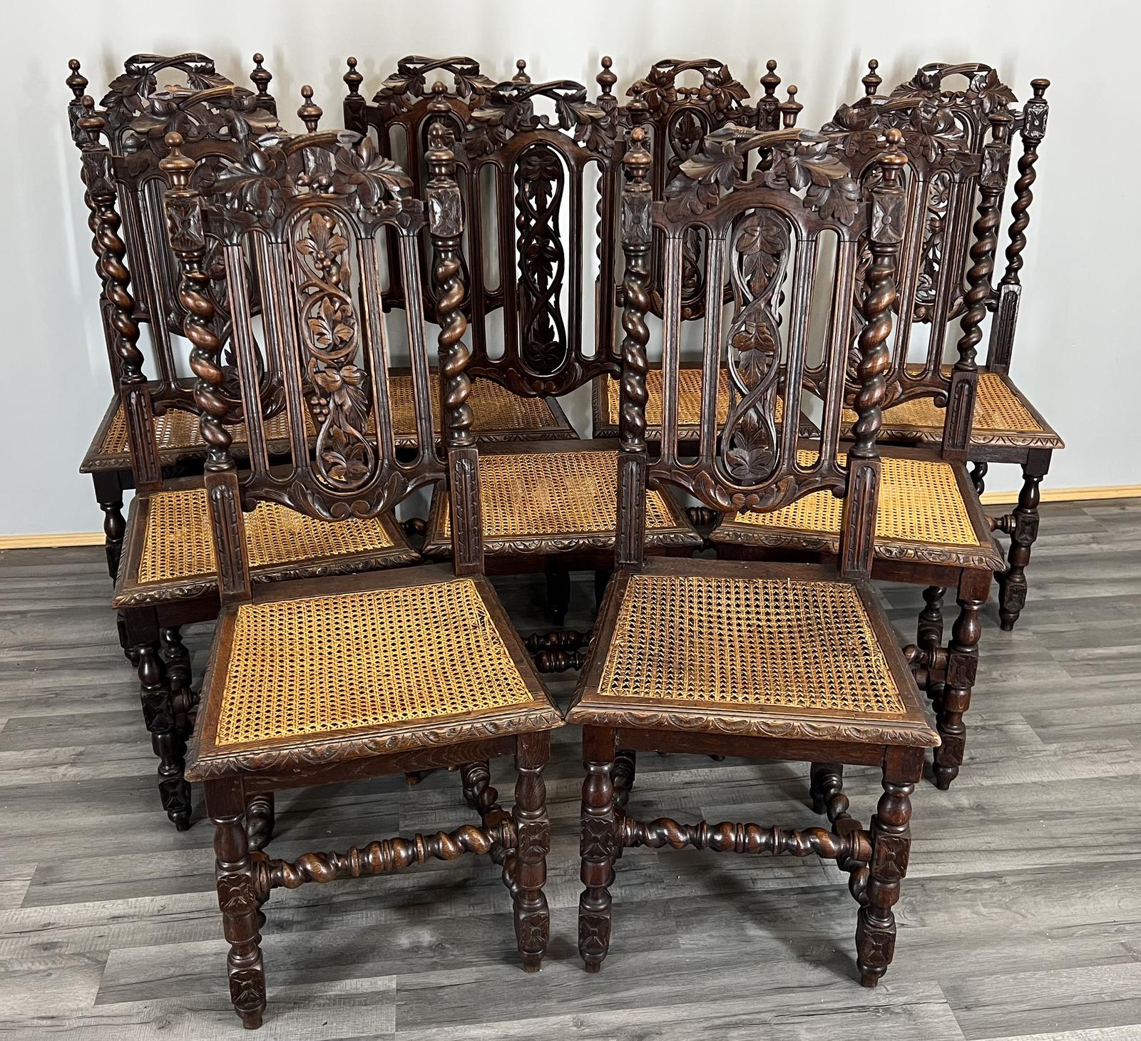 Dining Chairs Antique French Carved Oak Set of 8 with Caned Seats (1 of 19) Dining Chairs Antique French Carved Oak Set of 8 with Caned Seats (1 of 19)