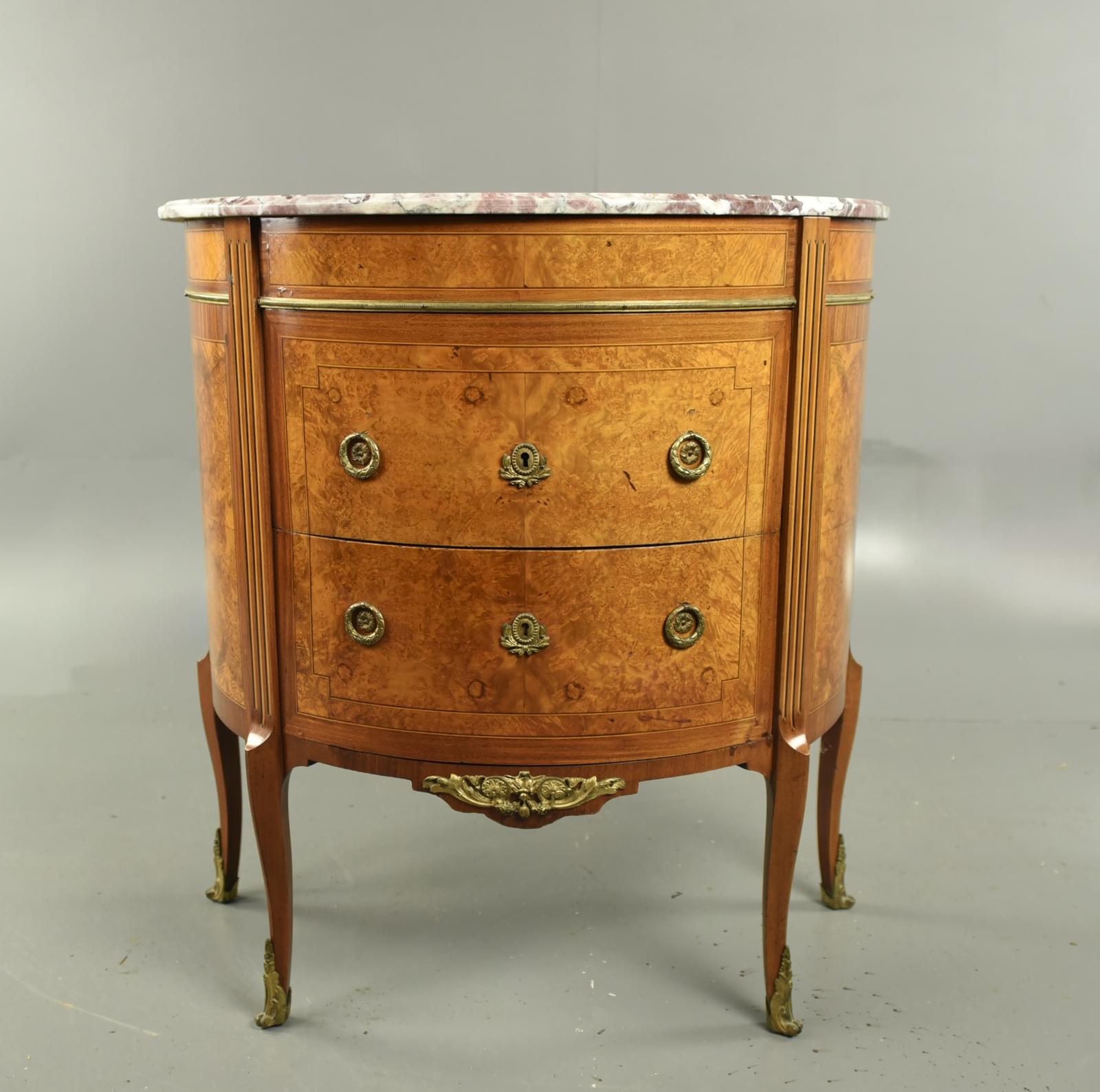 Walnut Marble Top Demi Lune Side Cabinet (1 of 5) Walnut Marble Top Demi Lune Side Cabinet (1 of 5)