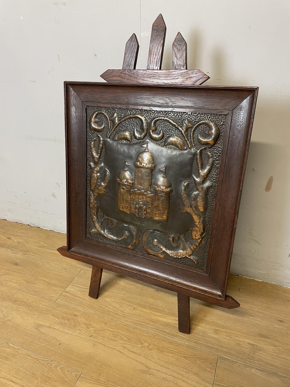 Arts And Crafts Oak Framed Copper Firescreen (1 of 5)