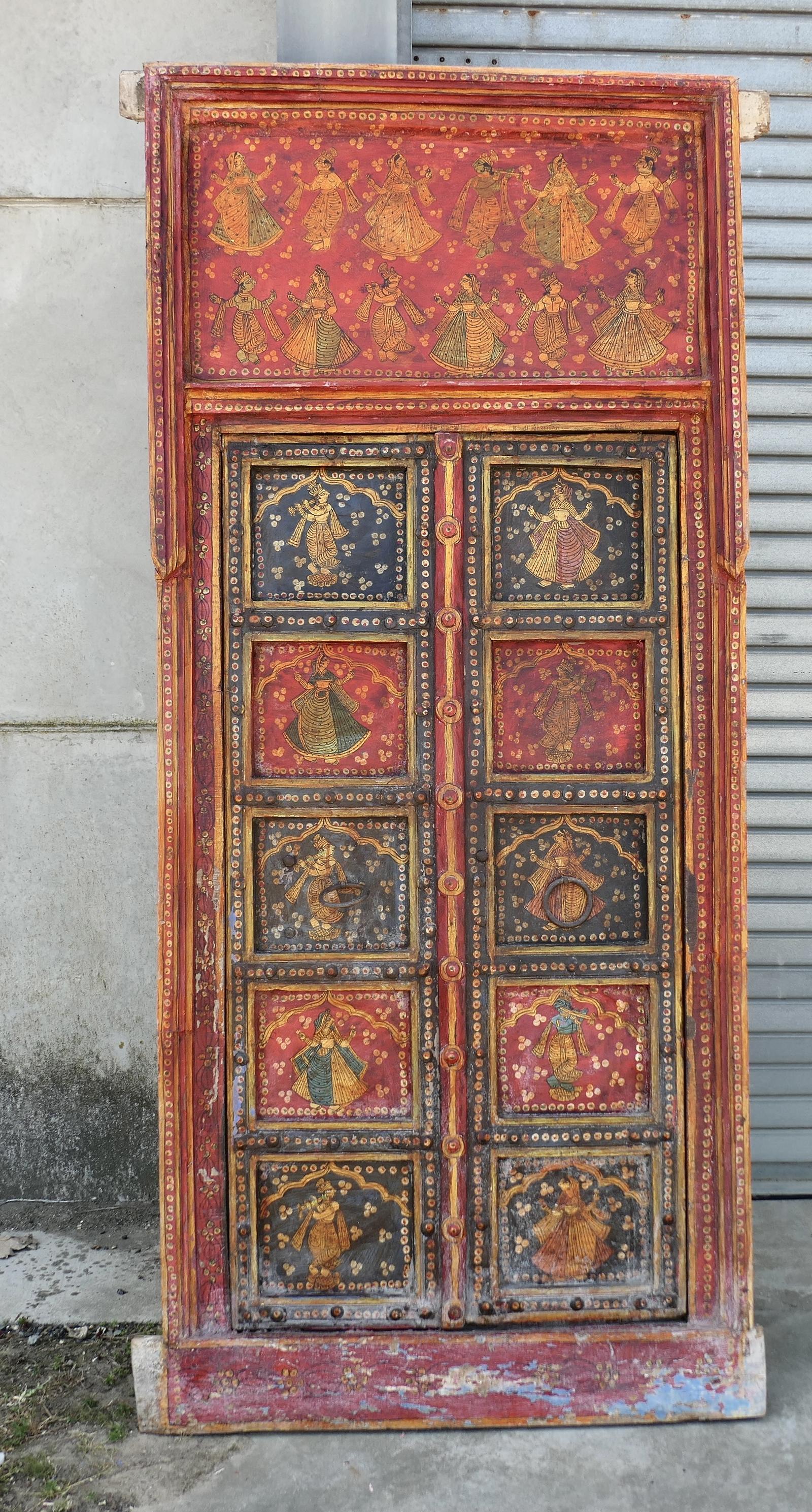 Vibrant Indian Painted Doors in Original Frame, Wall Art (1 of 7)