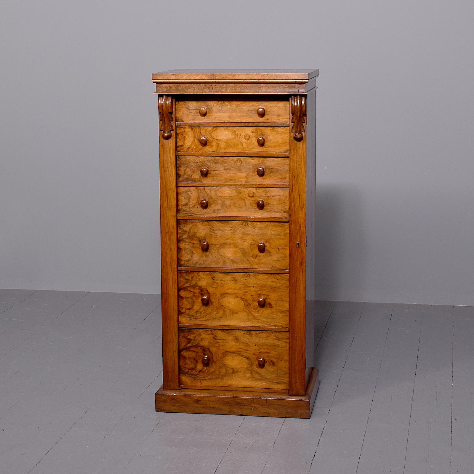 Quality Mid Victorian Figured Walnut Wellington Secretaire Chest (1 of 6)