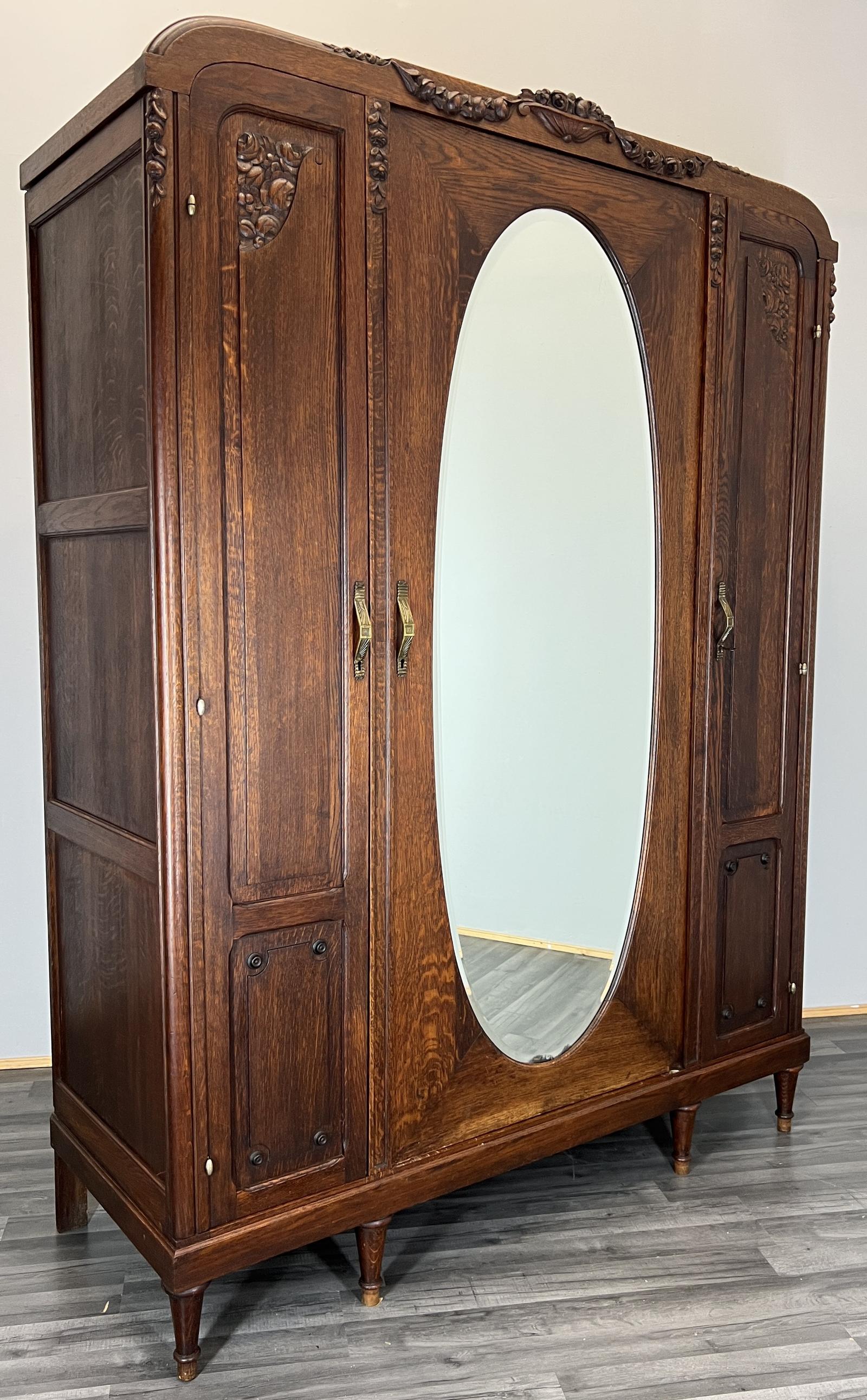 Wardrobe Antique French Oak Armoire Mirror Carved Detail (1 of 12)