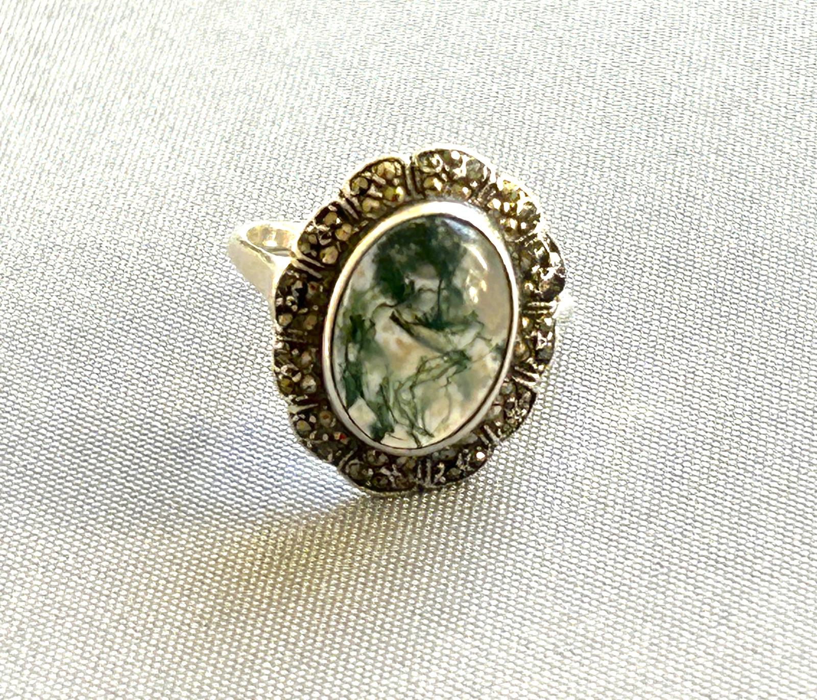 Early 20th Century Silver & Moss Agate Ring (1 of 6)