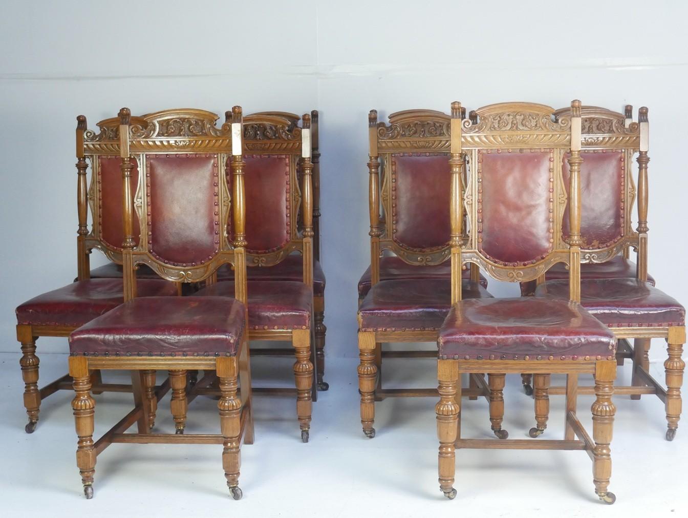 Set 10 Oak & Leather Dining Chairs (1 of 19)