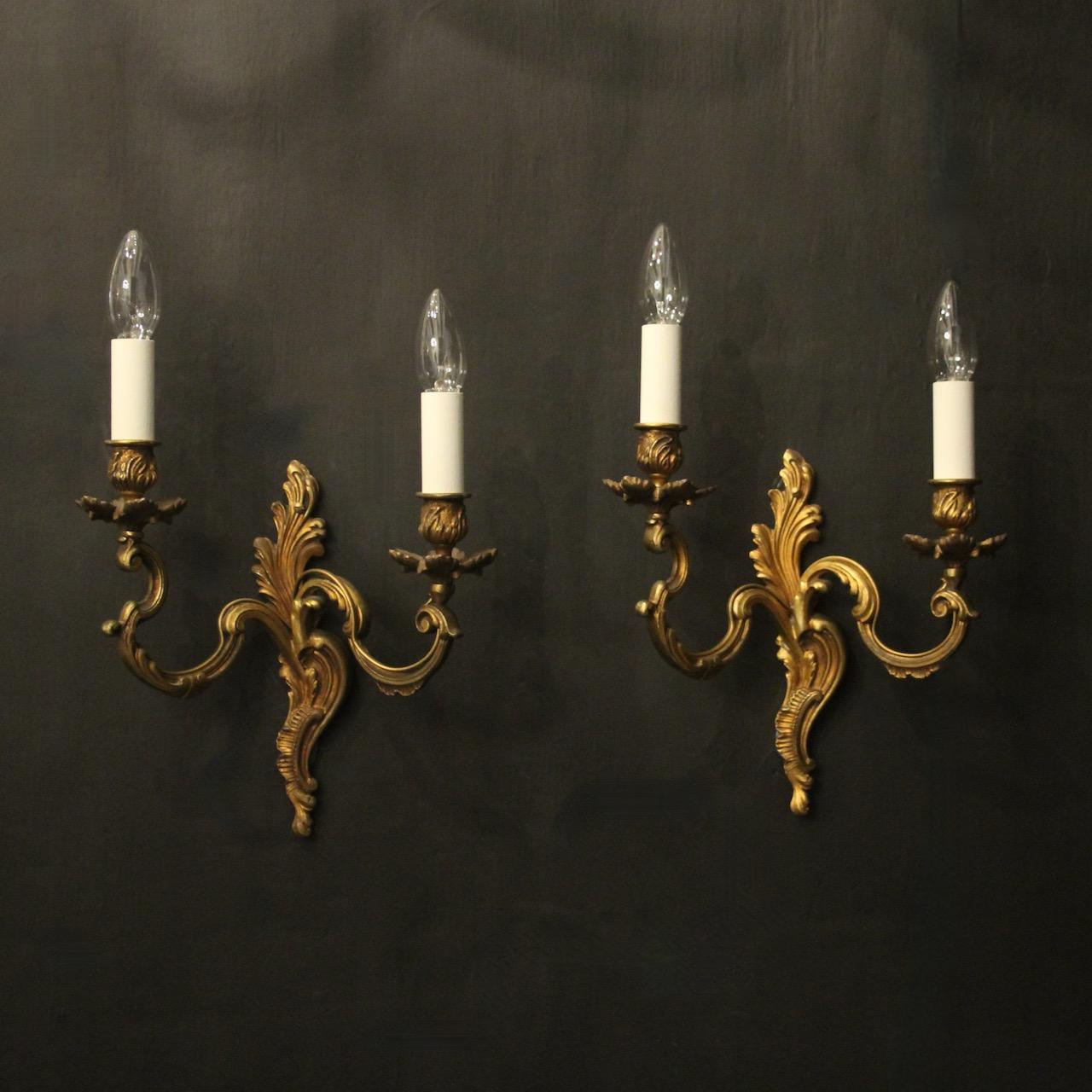 French Pair Of Gilded Twin Arm Wall Lights (1 of 10) French Pair Of Gilded Twin Arm Wall Lights (1 of 10)