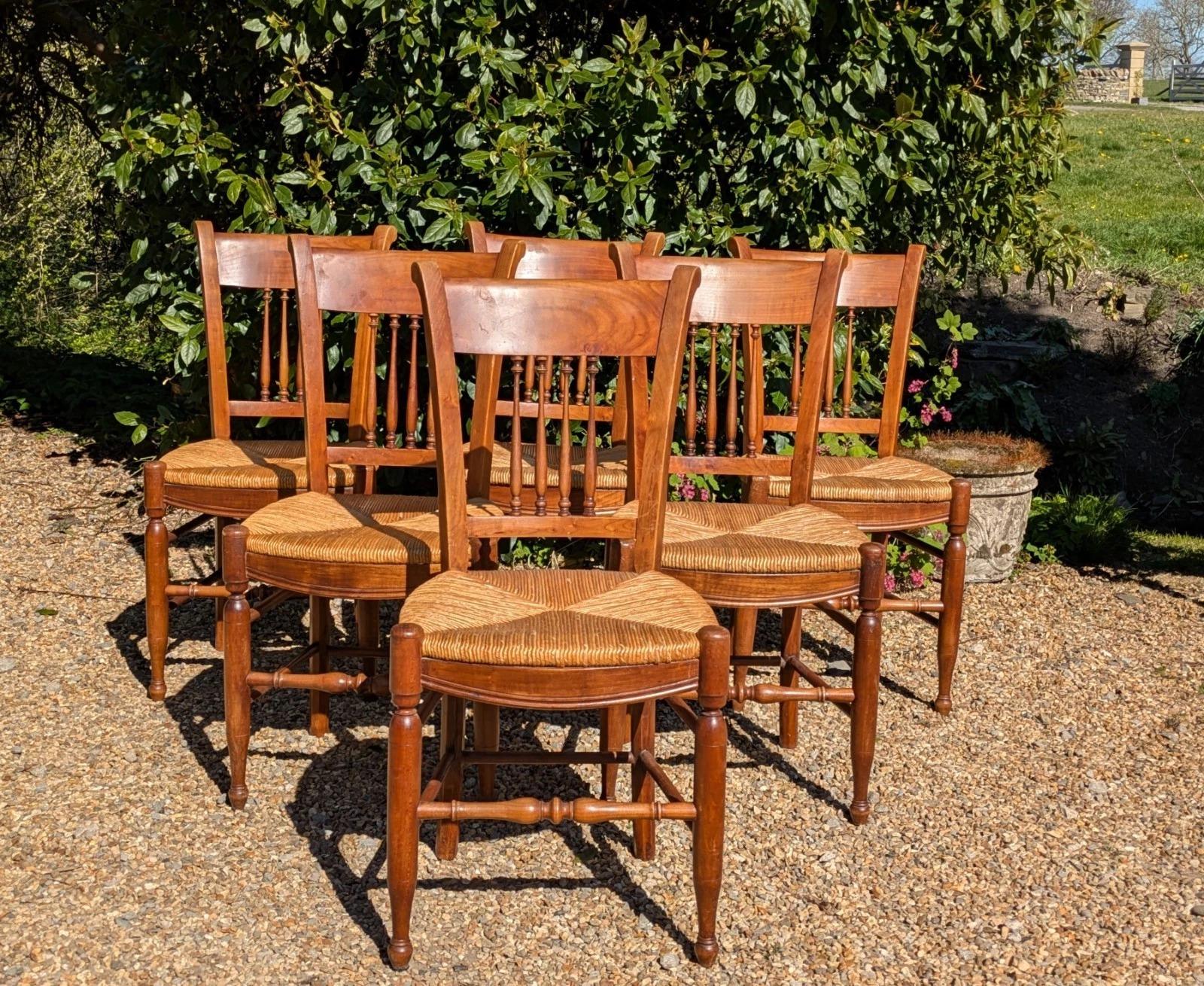 Antique French Fruitwood Dining Chairs Set 6 (1 of 7)
