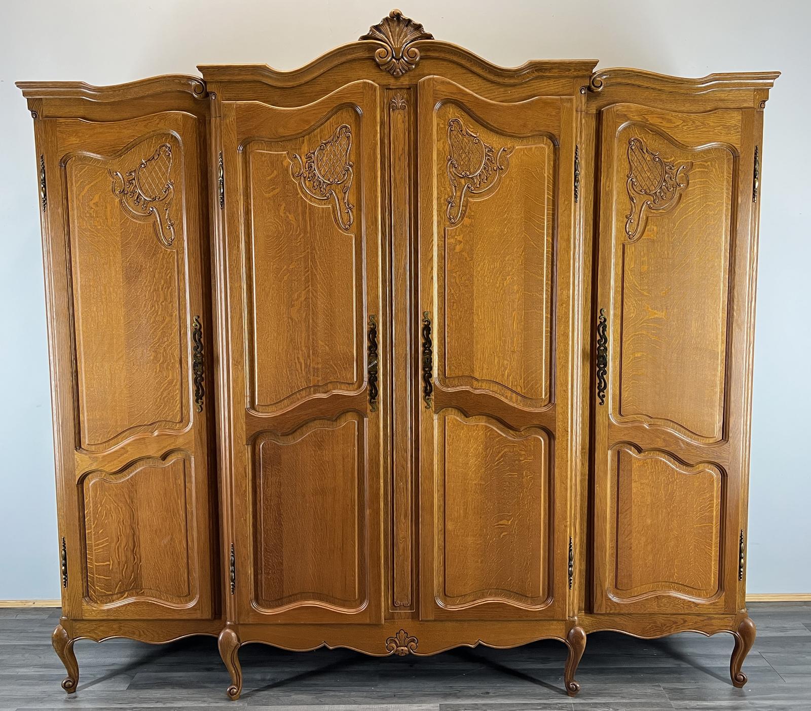Wardrobe French Vintage Oak 4 Door Armoire Louis XVI Retro Closet (1 of 8)