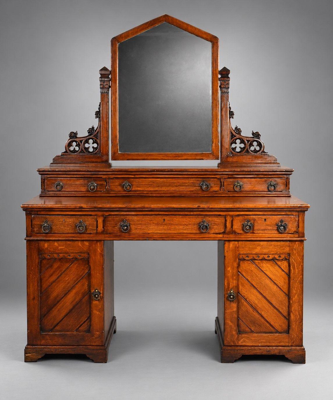 Antique Victorian Gothic Revival Oak Pedestal Dressing Table (1 of 11) Antique Victorian Gothic Revival Oak Pedestal Dressing Table (1 of 11)