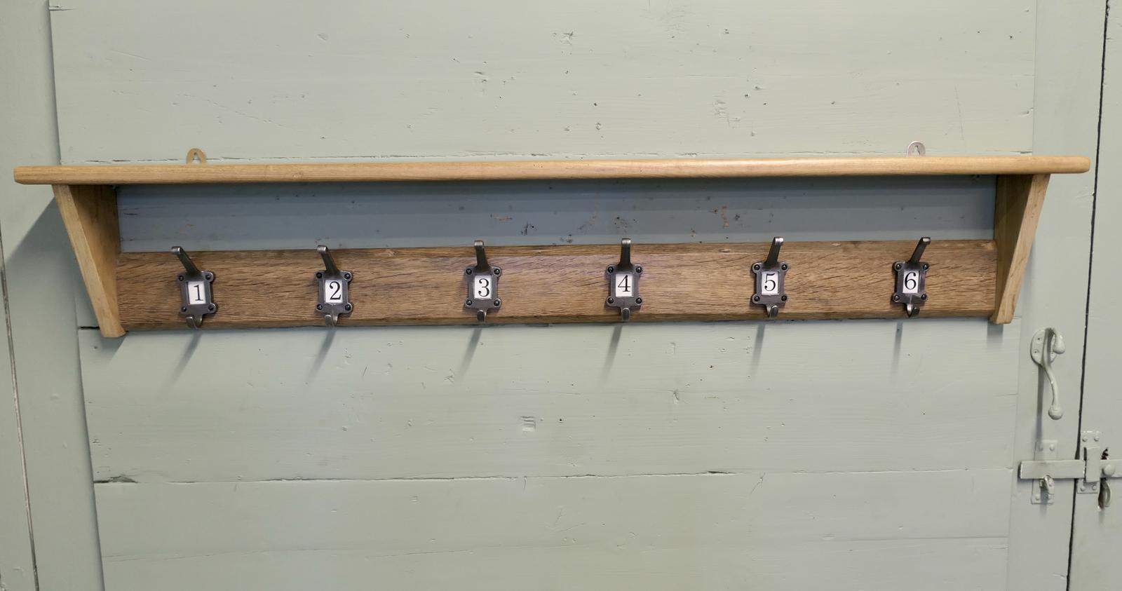 Long Pine Coat Rack & Shelf with Numbered Hooks (1 of 5) Long Pine Coat Rack & Shelf with Numbered Hooks (1 of 5)