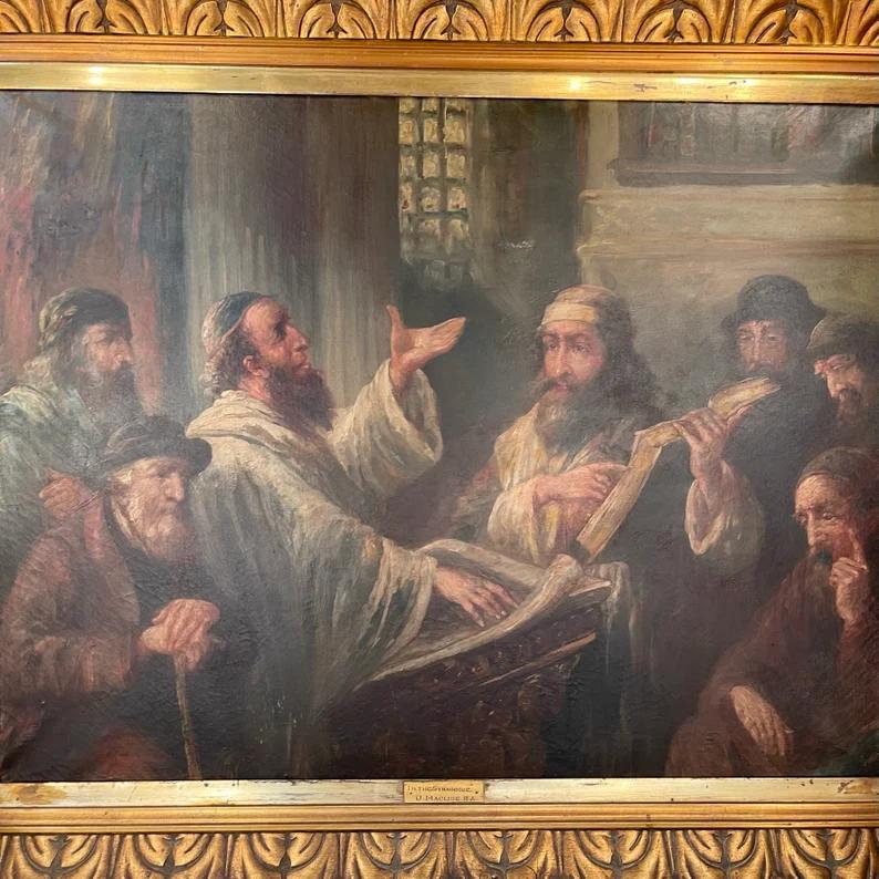 Large Antique Oil Painting Entitled In the Synagogue by D Maclise RA - UK Collection Only or Overseas Buyers Please Ask for Quote (1 of 14)