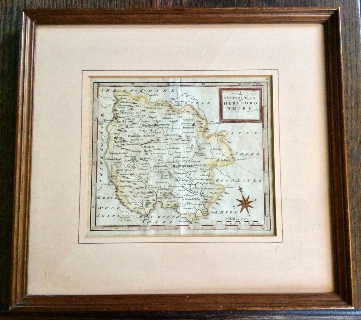 1750 Miniature Map of Herefordshire by Thomas Osborne Hand Coloured Framed (1 of 2)