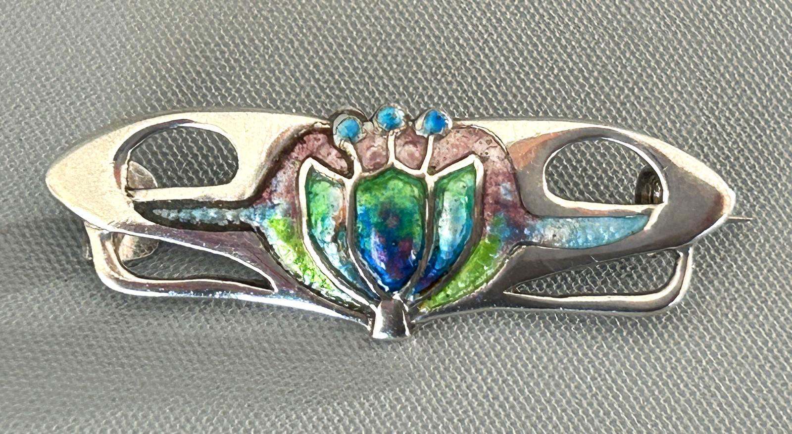 Edwardian Art Nouveau Silver & Enamel Brooch (1 of 5)
