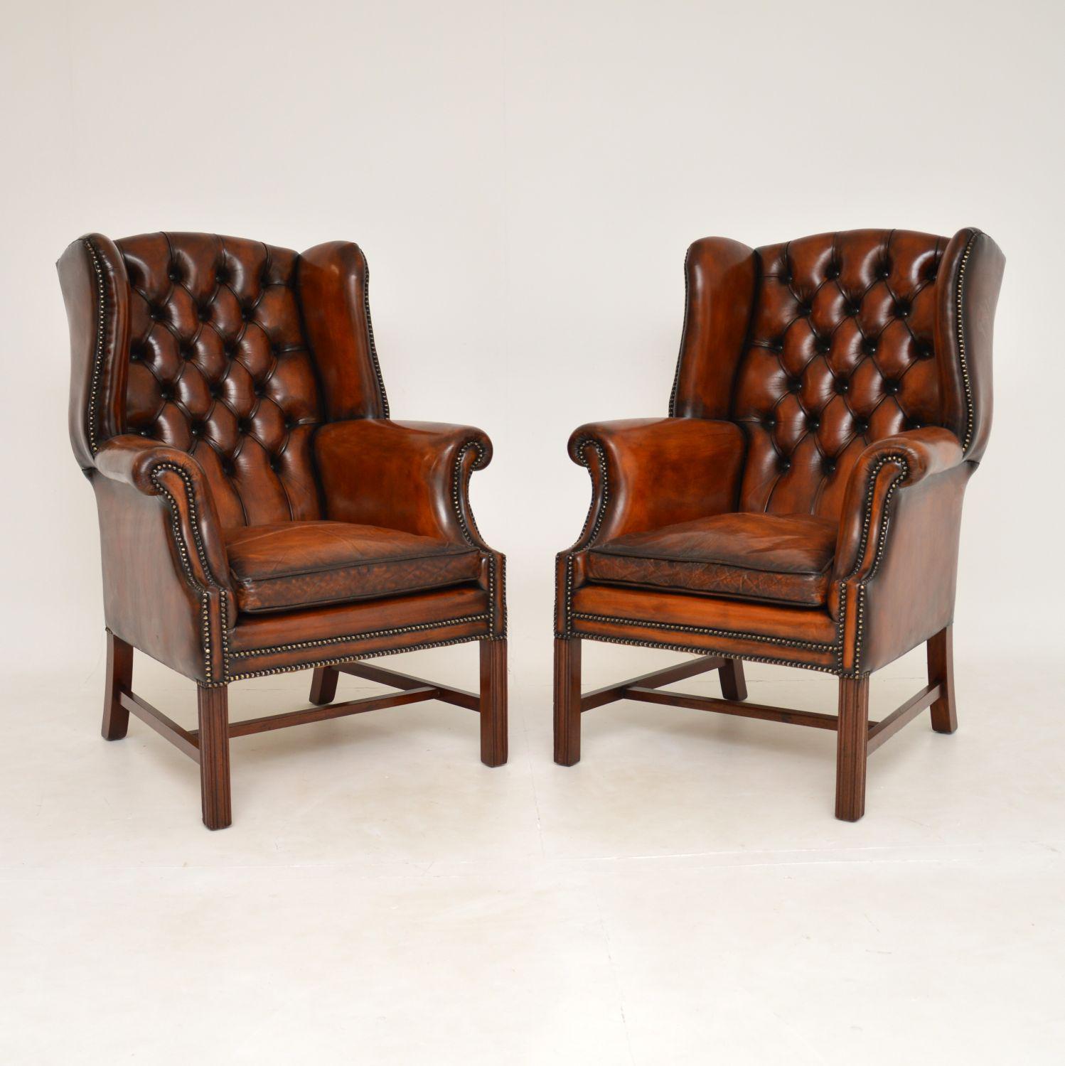 Pair of Leather Wing Back Armchairs (1 of 9) Pair of Leather Wing Back Armchairs (1 of 9)