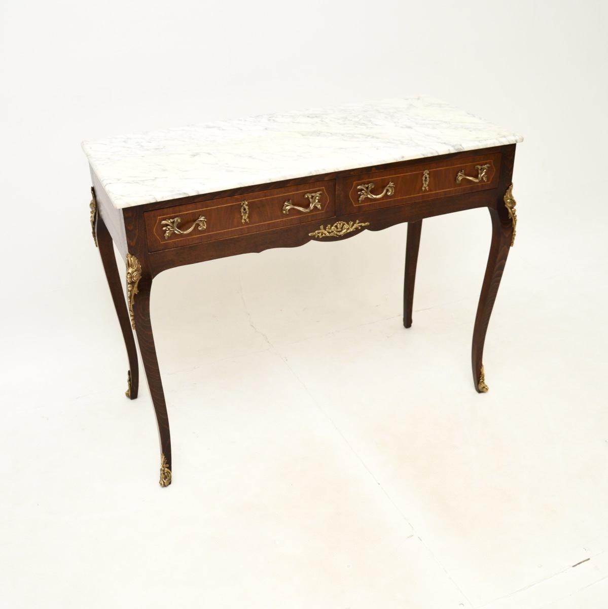 French Marble Top Inlaid Walnut Console Table (1 of 9) French Marble Top Inlaid Walnut Console Table (1 of 9)