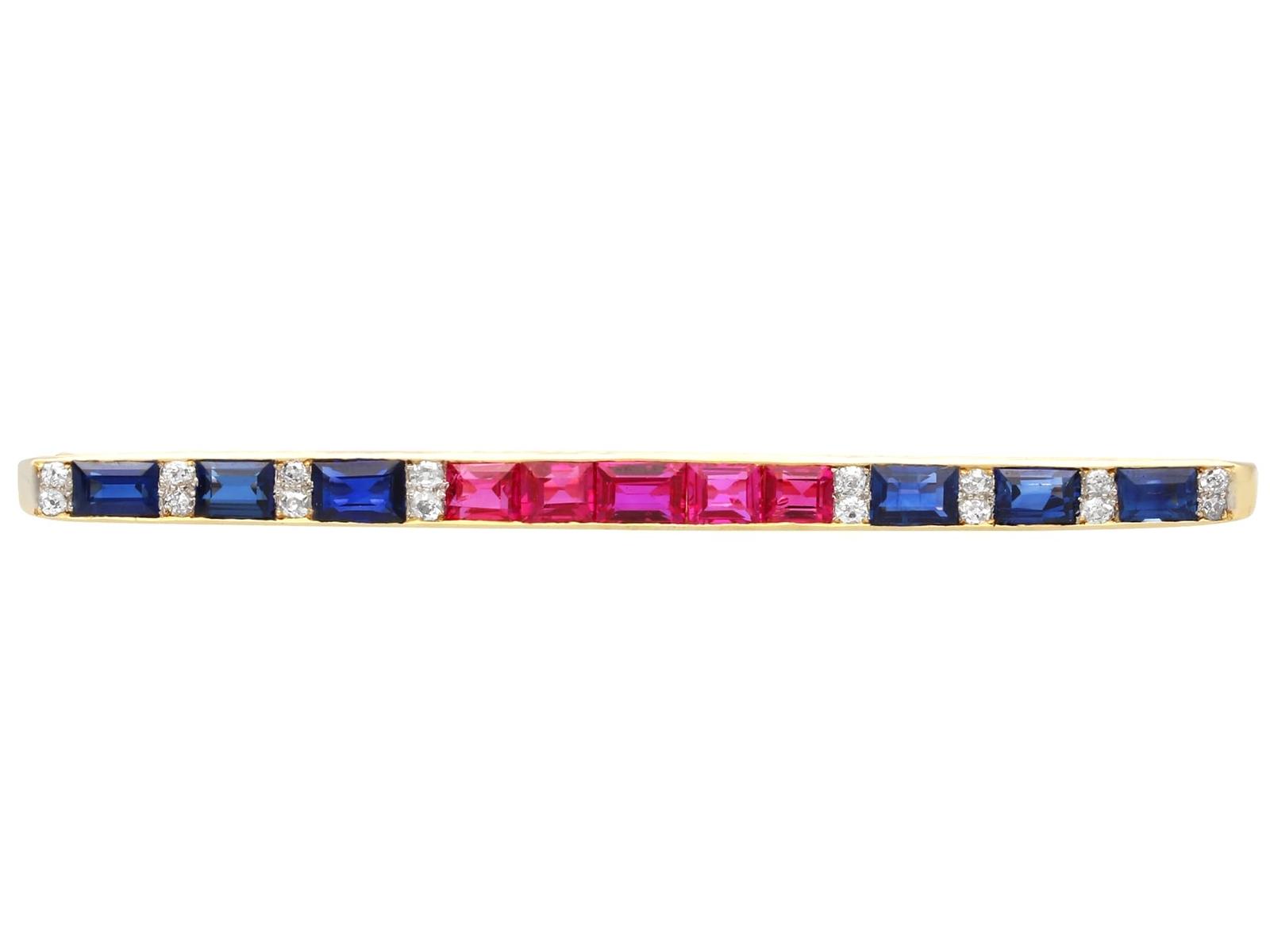 Antique 2.85ct Sapphire, 2.46ct Ruby & 0.30ct Diamond, 18ct Yellow Gold Bar Brooch c.1910 (1 of 10) Antique 2.85ct Sapphire, 2.46ct Ruby & 0.30ct Diamond, 18ct Yellow Gold Bar Brooch c.1910 (1 of 10)