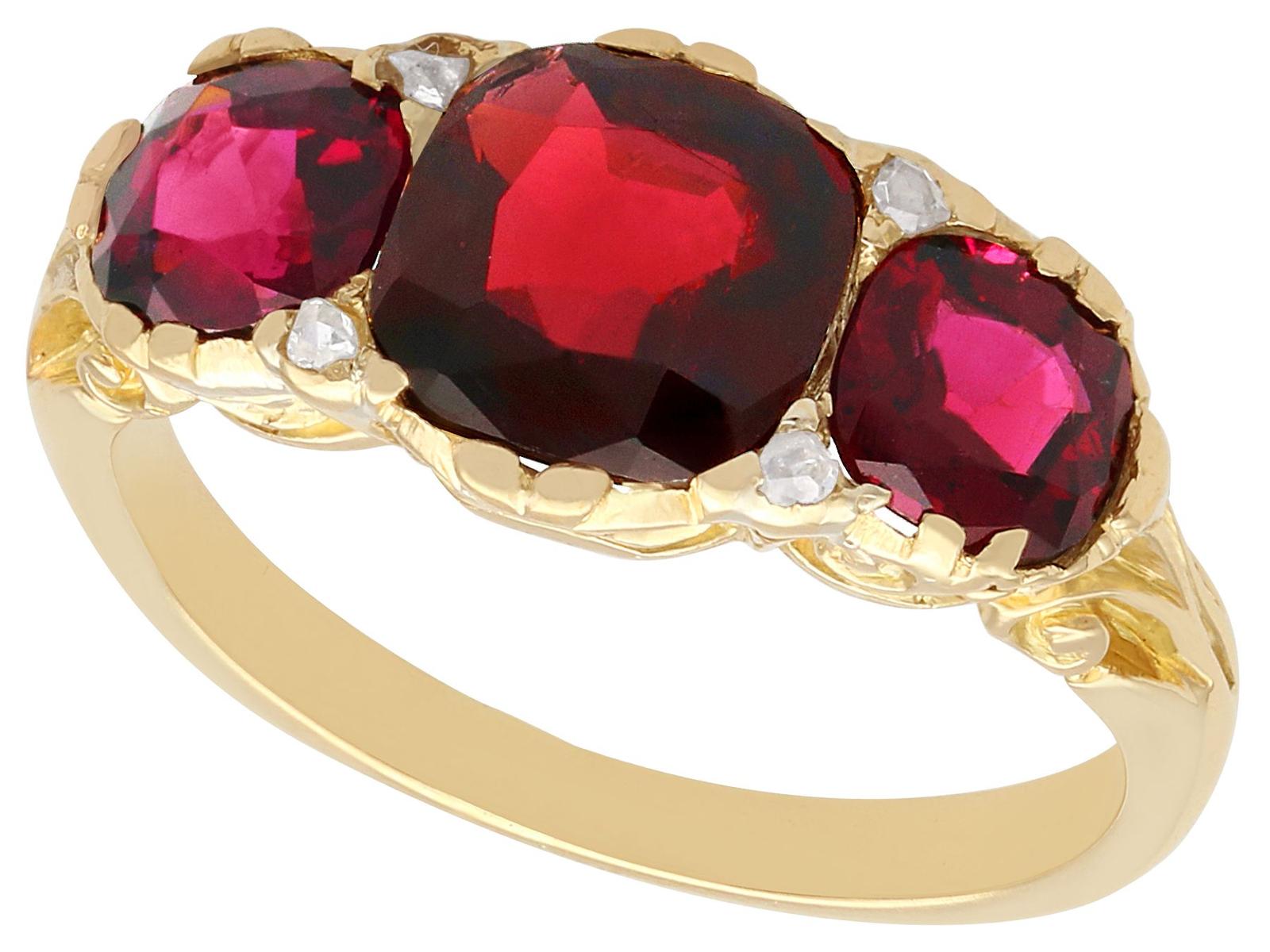 3.06ct Garnet & 0.04 Diamond 18ct Yellow Gold Dress Ring c.1930 (1 of 11)