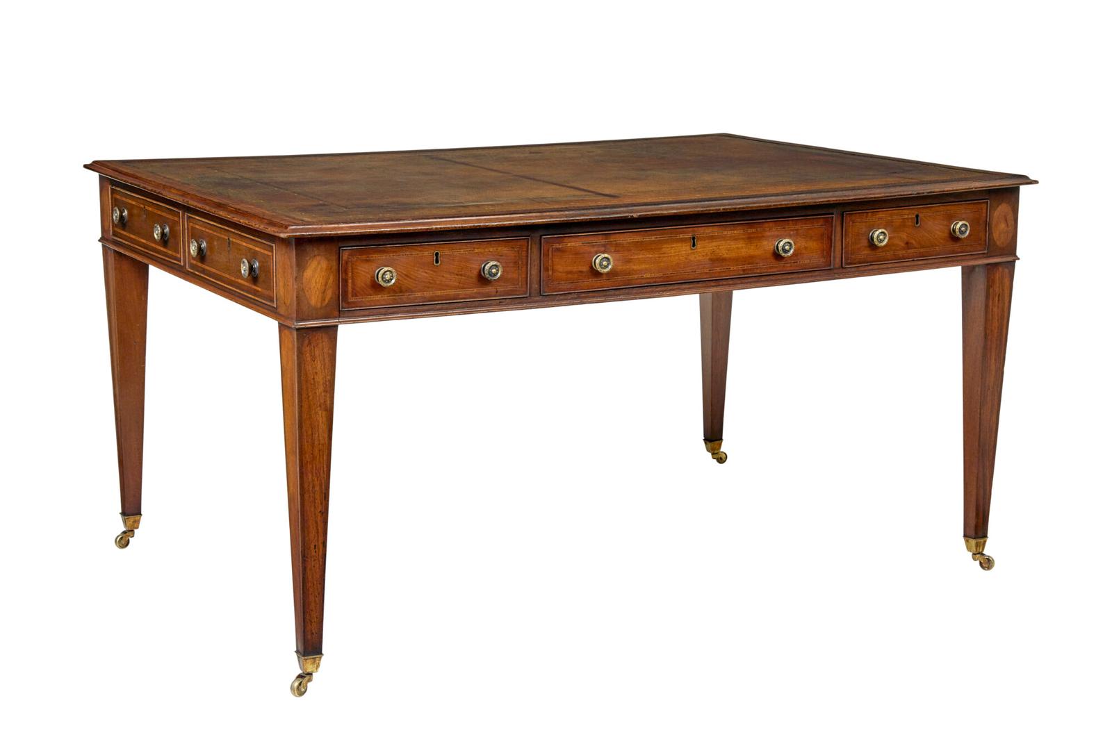 19th Century Sheraton Revival Leather Top Library Table (1 of 11)