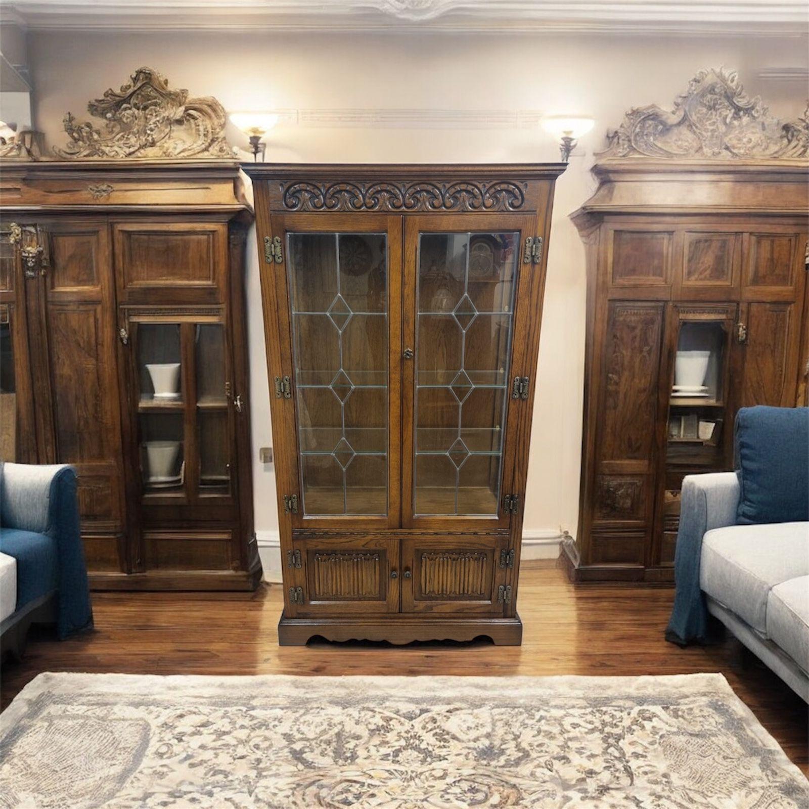 Vintage Old Charm Wood Bros Glazed Bookcase Cabinet / c.1970 (1 of 9)