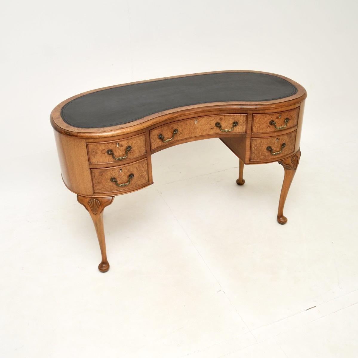 Antique Burr Walnut Leather Top Kidney Shaped Desk (1 of 11)