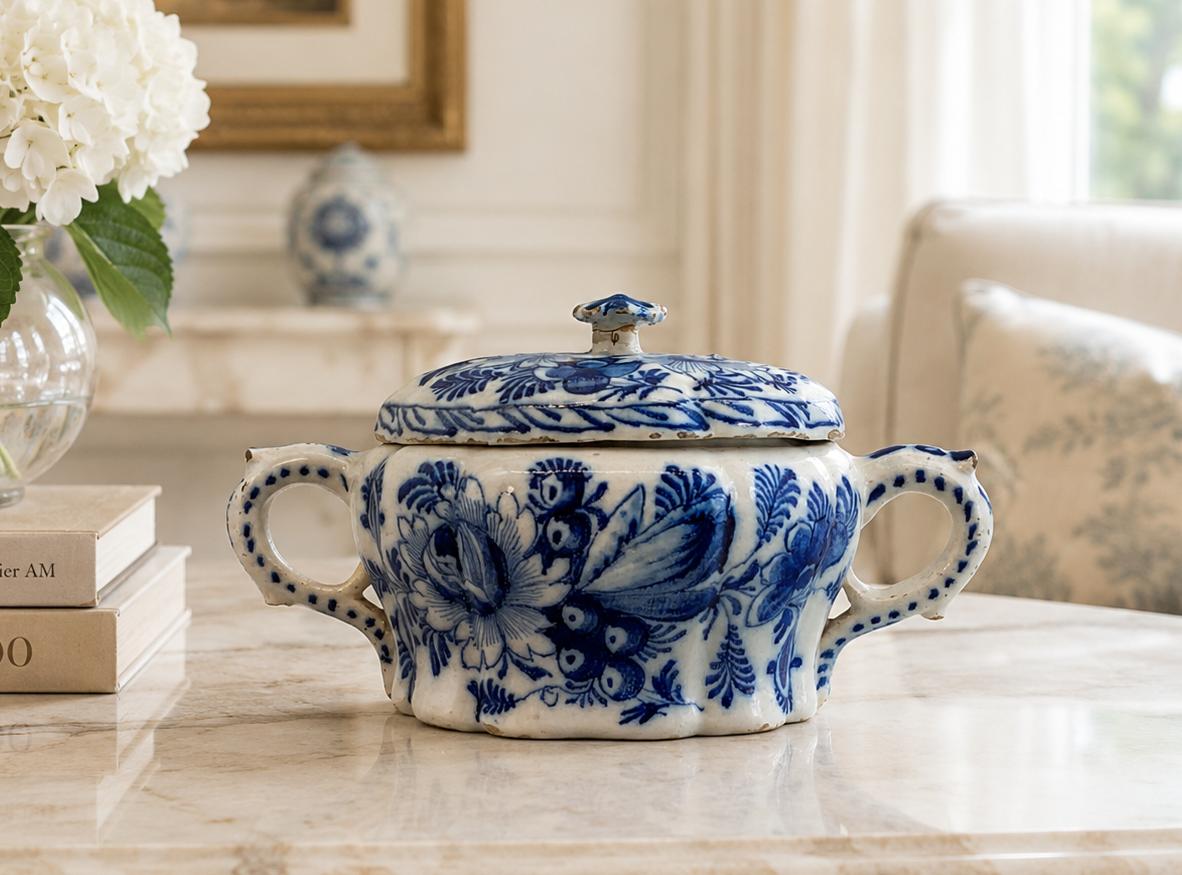 English Delft Posset Pot 17th Century Blue & White Floral Faience c.1690 (1 of 20) English Delft Posset Pot 17th Century Blue & White Floral Faience c.1690 (1 of 20)