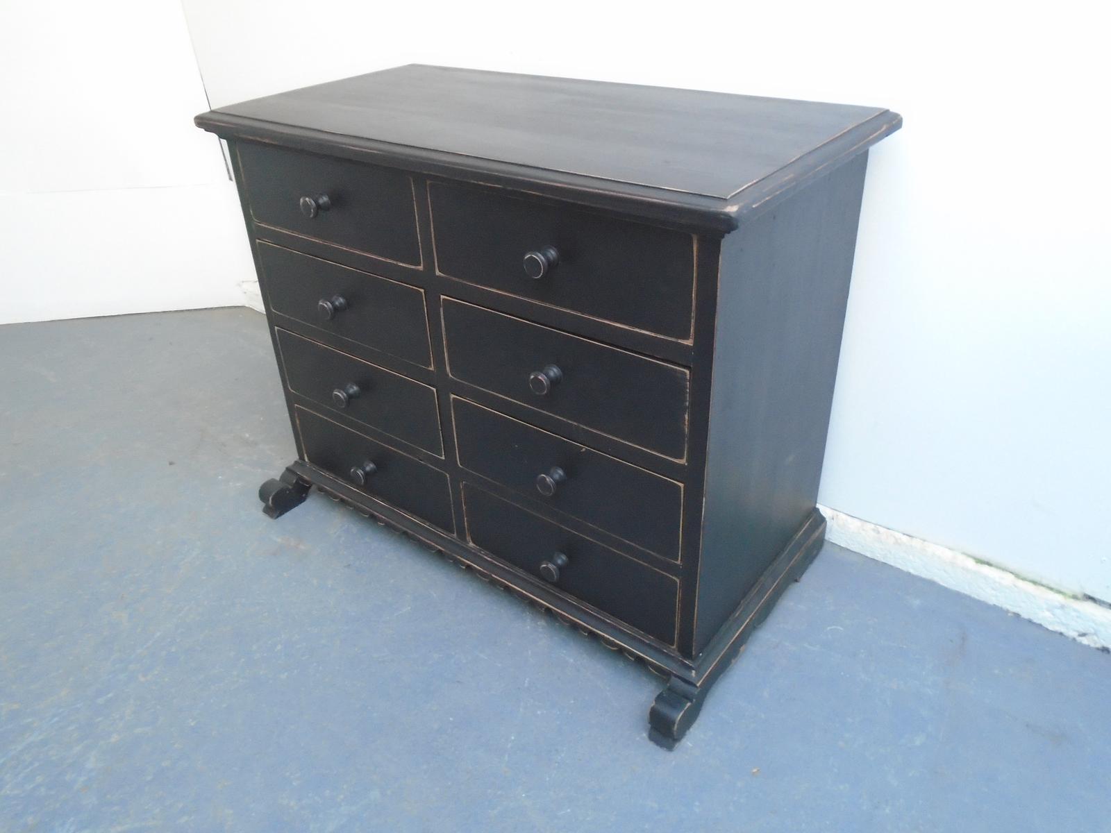 Low & Wide Painted Black Victorian Antique Pine 8 Drawer Chest of Drawers (1 of 10) Low & Wide Painted Black Victorian Antique Pine 8 Drawer Chest of Drawers (1 of 10)