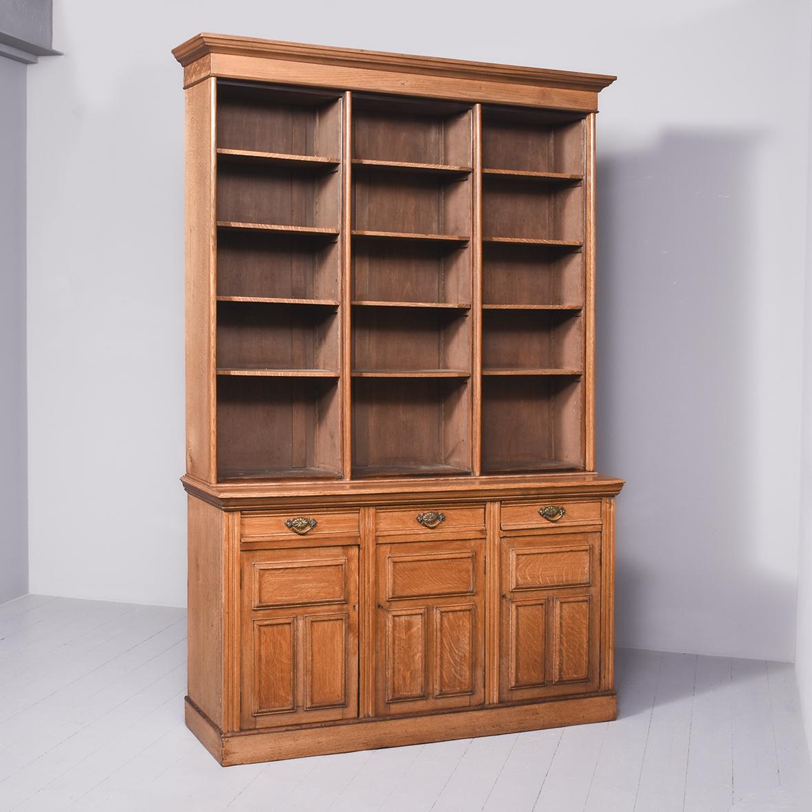 Late Victorian 3-section Oak Open Bookcase (1 of 9) Late Victorian 3-section Oak Open Bookcase (1 of 9)