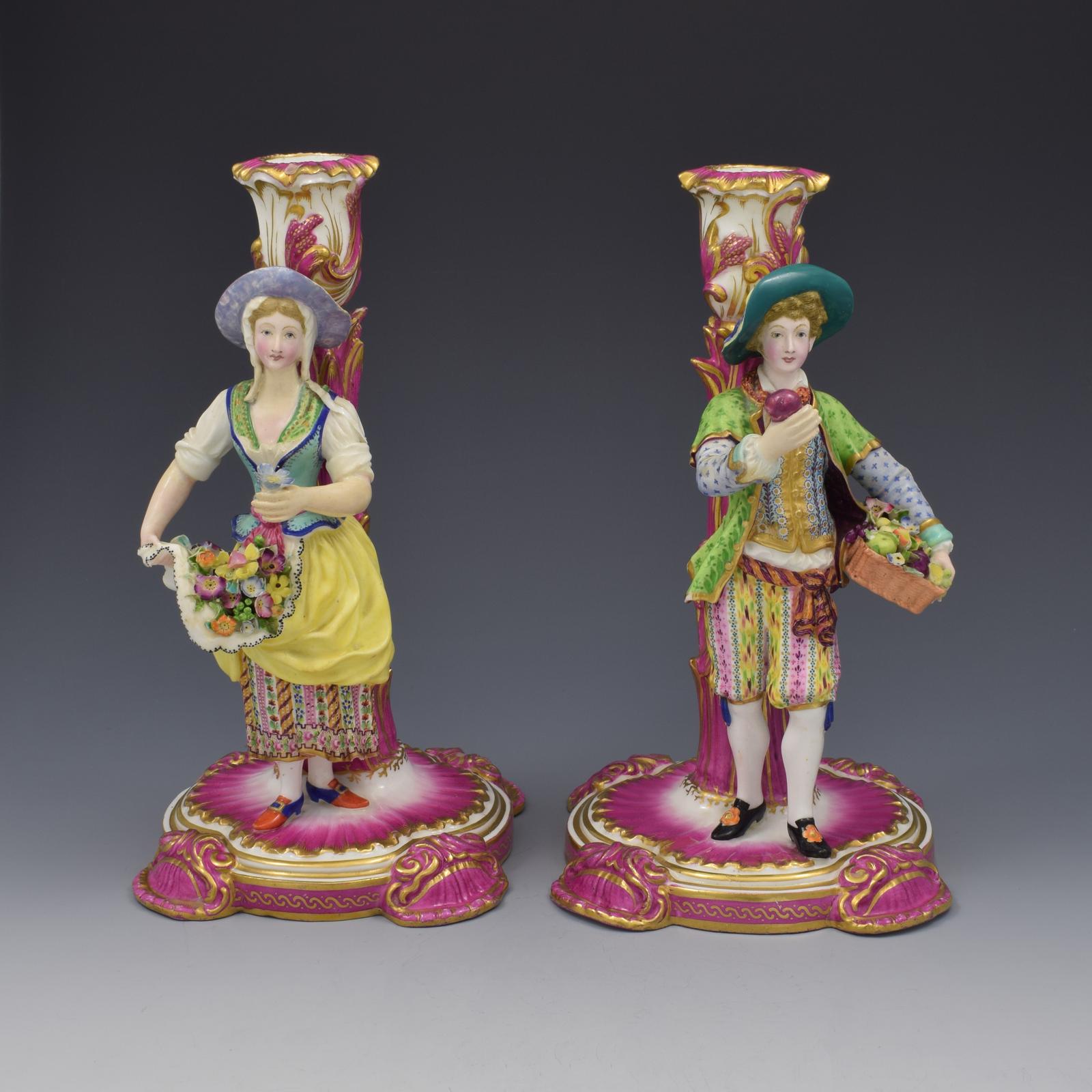 Pair of Minton Porcelain Candlestick Figures Flower & Fruit Sellers Figural Candlesticks (1 of 15)