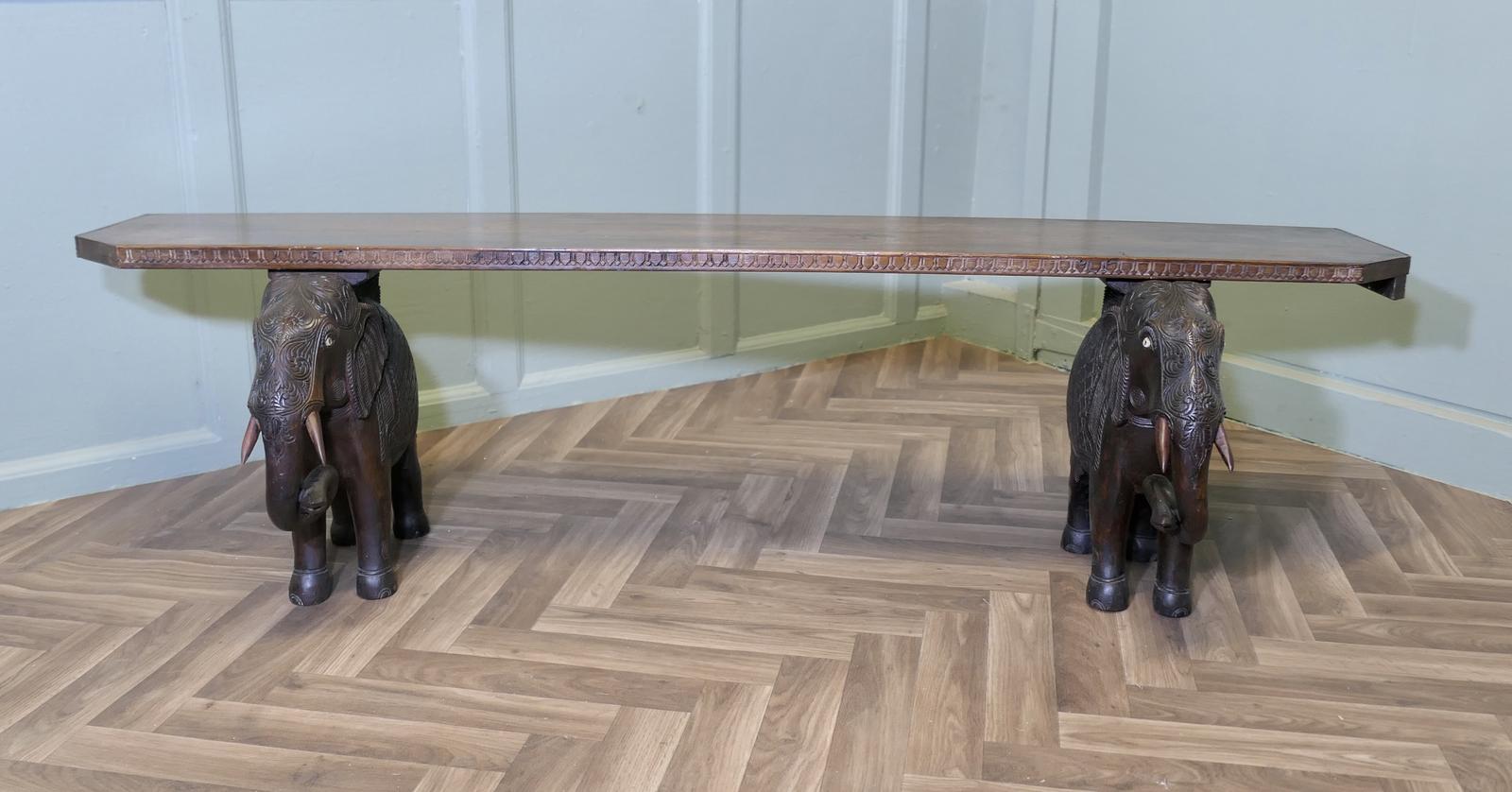 Unusual Window Seat or Hall Bench with Carved Elephants (1 of 6)