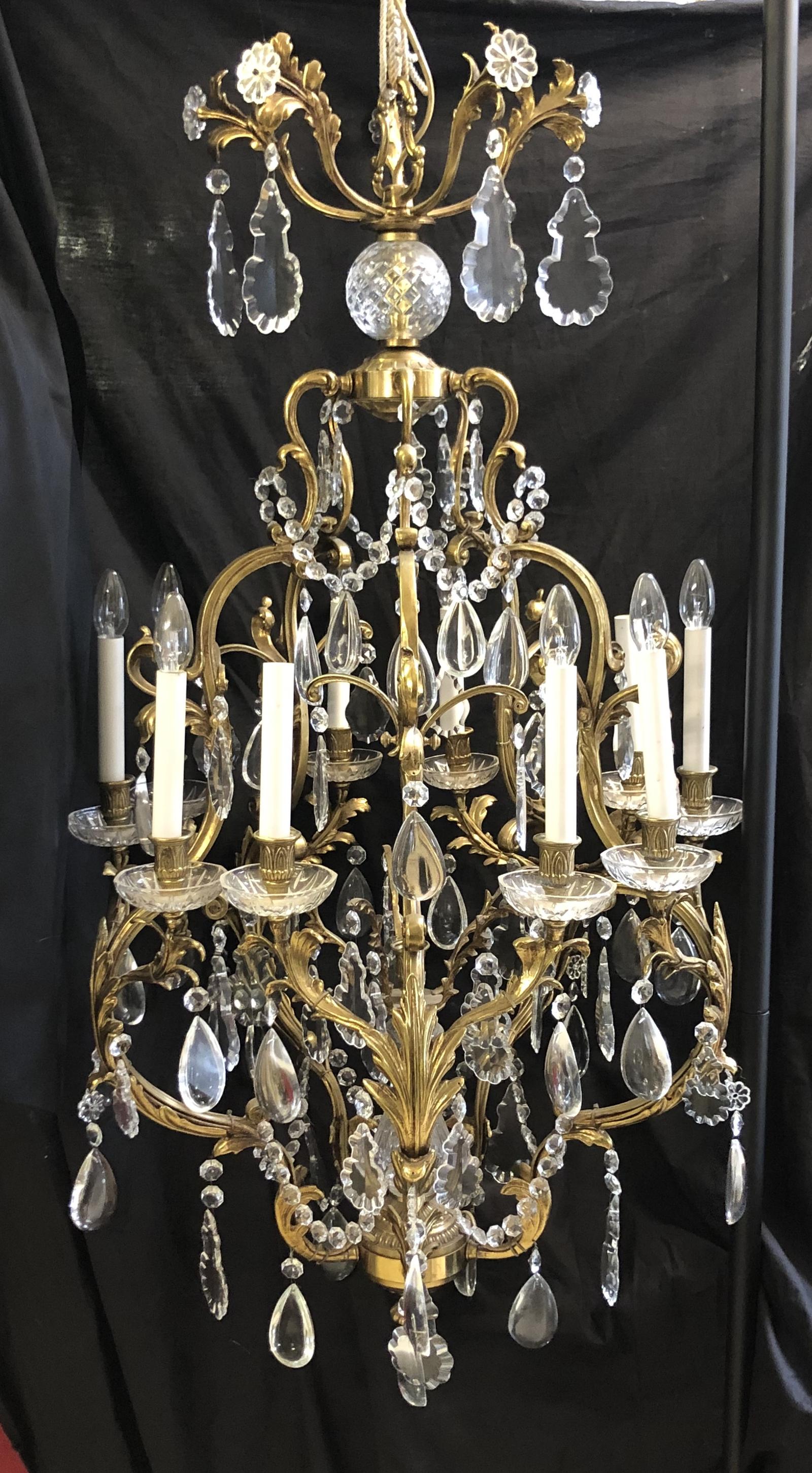 Pair of Large French Gilt Brass & Crystal Antique Chandeliers (1 of 15)