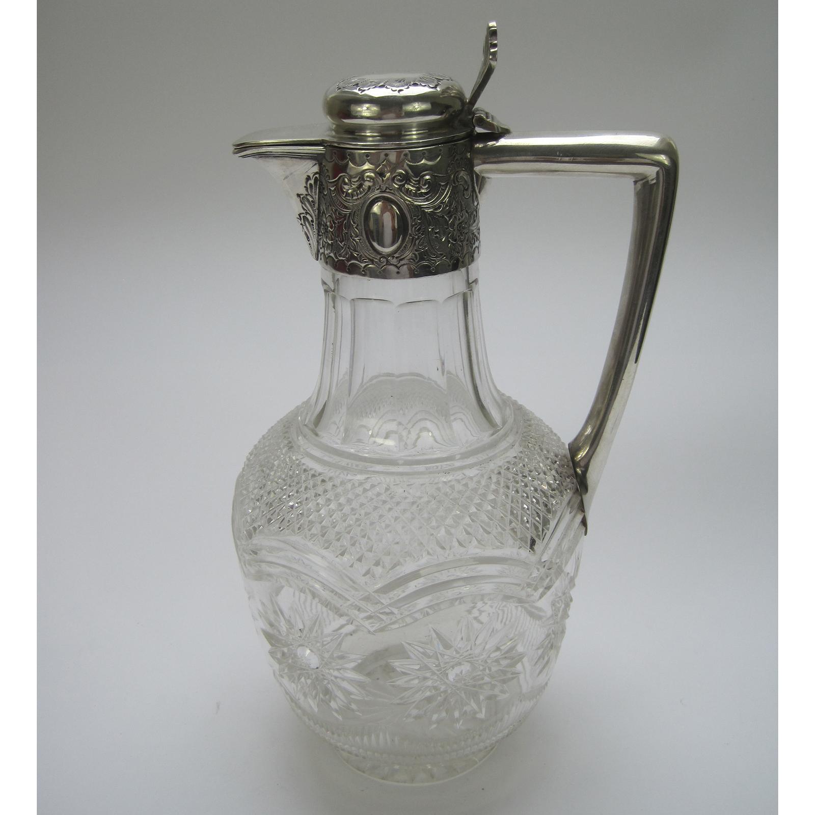 Victorian Silver and Cut Glass Claret Jug with Hinged Domed Floral Lid (1 of 6) Victorian Silver and Cut Glass Claret Jug with Hinged Domed Floral Lid (1 of 6)