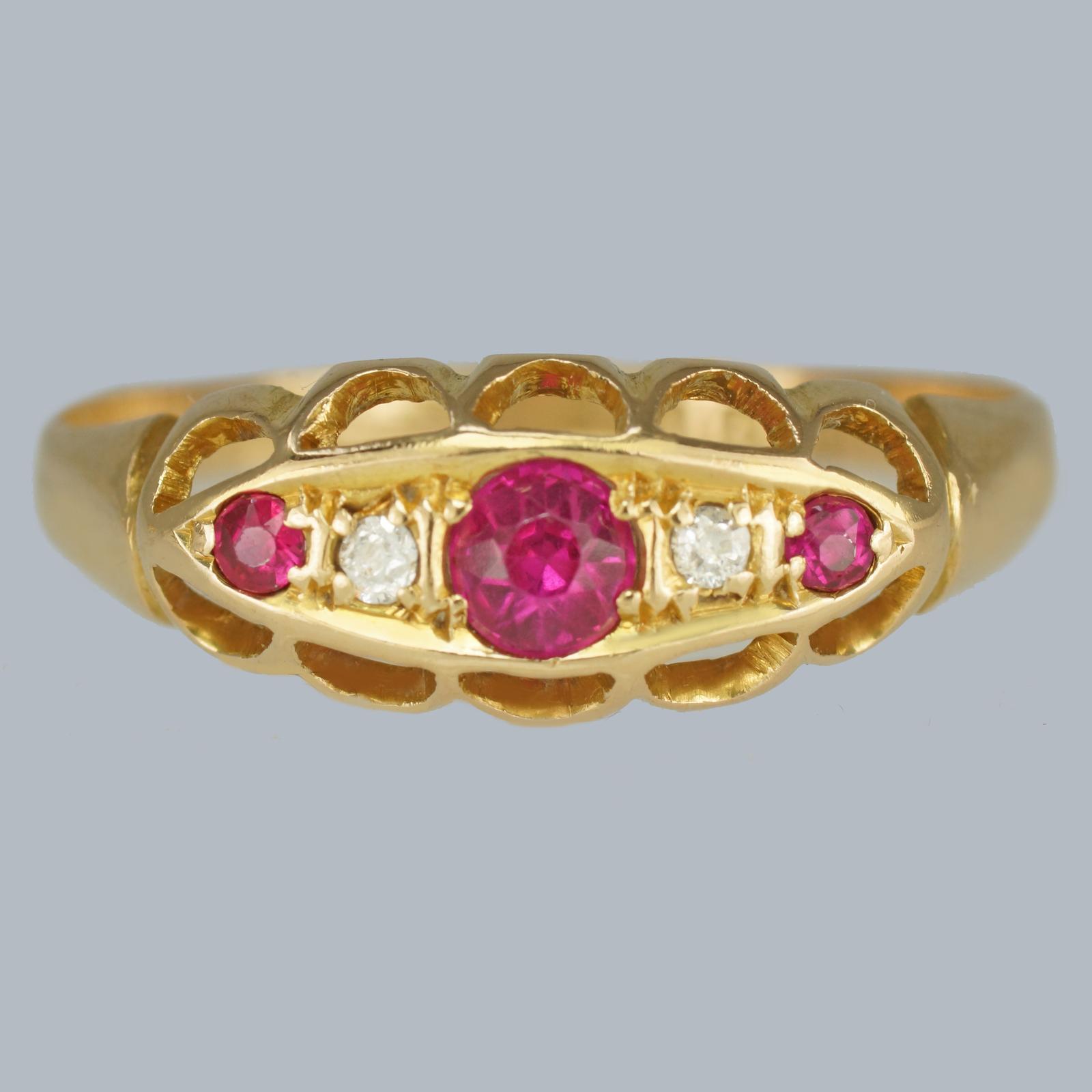 Antique Ruby & Diamond Five Stone Ring 18ct Gold Vintage Ring Birmingham 1919 (1 of 5)