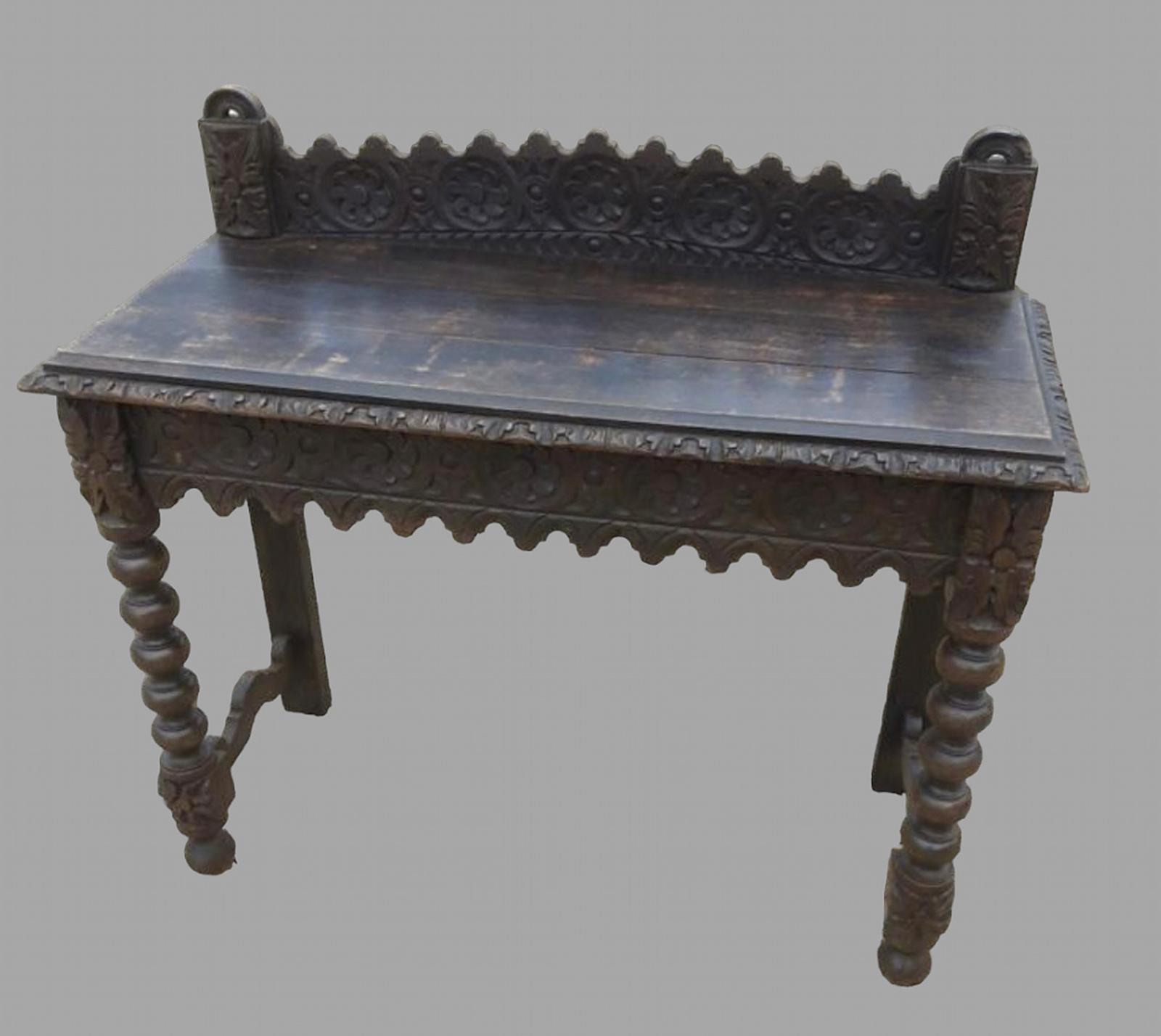 Carved Oak Gothic Revival Hall Table (1 of 4)