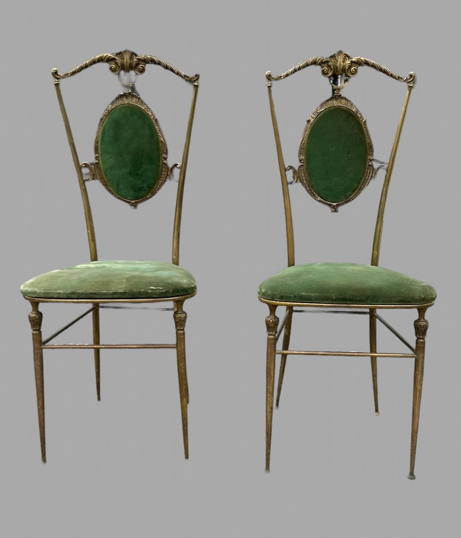 Pair of 1950s Italian Chiavari Ornate Brass Hollywood Chairs (1 of 4)