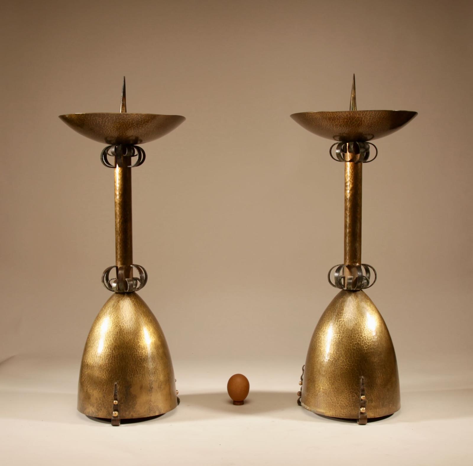 Pair A: Very Impressive Amsterdam School Pair of Brass & Iron Pricket Candlesticks 1900-1920 (1 of 9) Pair A: Very Impressive Amsterdam School Pair of Brass & Iron Pricket Candlesticks 1900-1920 (1 of 9)