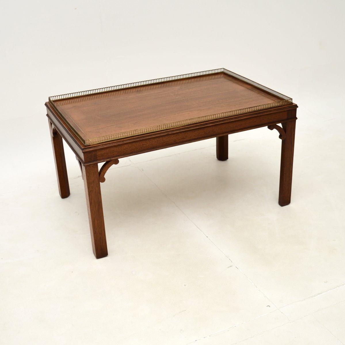 Inlaid Brass Mahogany Chippendale Style Coffee Table (1 of 6)