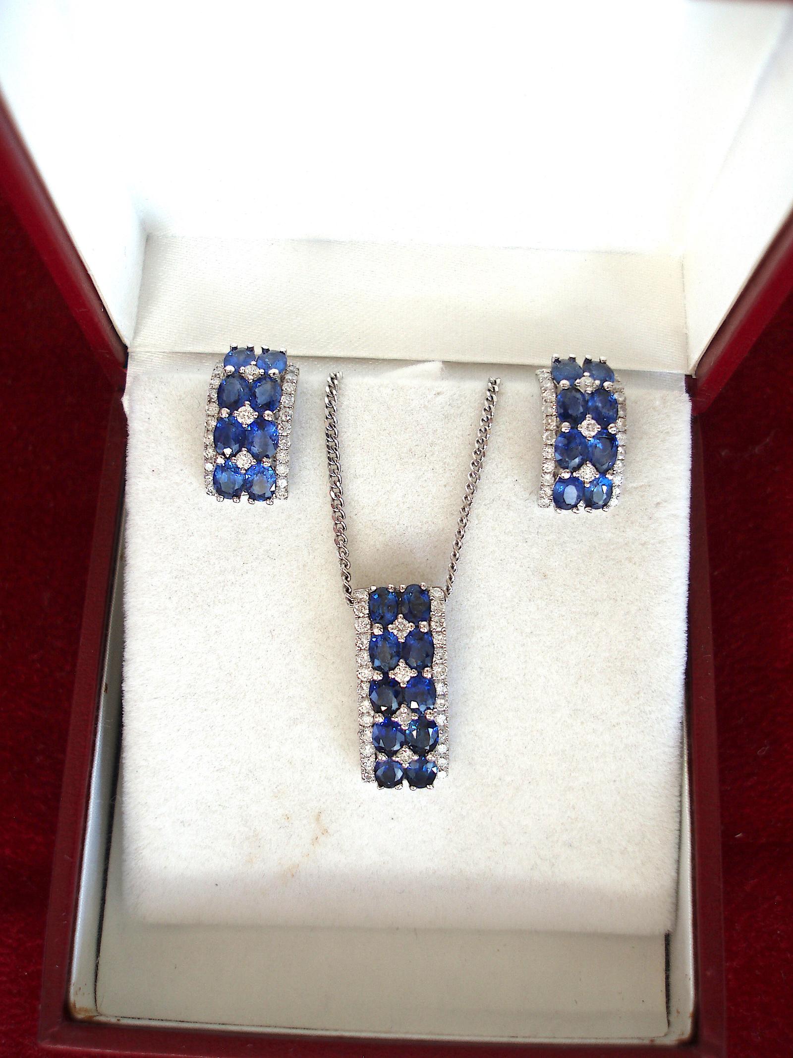 Earrings. Diamond & Sapphire Earrings & Pendant 18ct Gold (1 of 2) Earrings. Diamond & Sapphire Earrings & Pendant 18ct Gold (1 of 2)